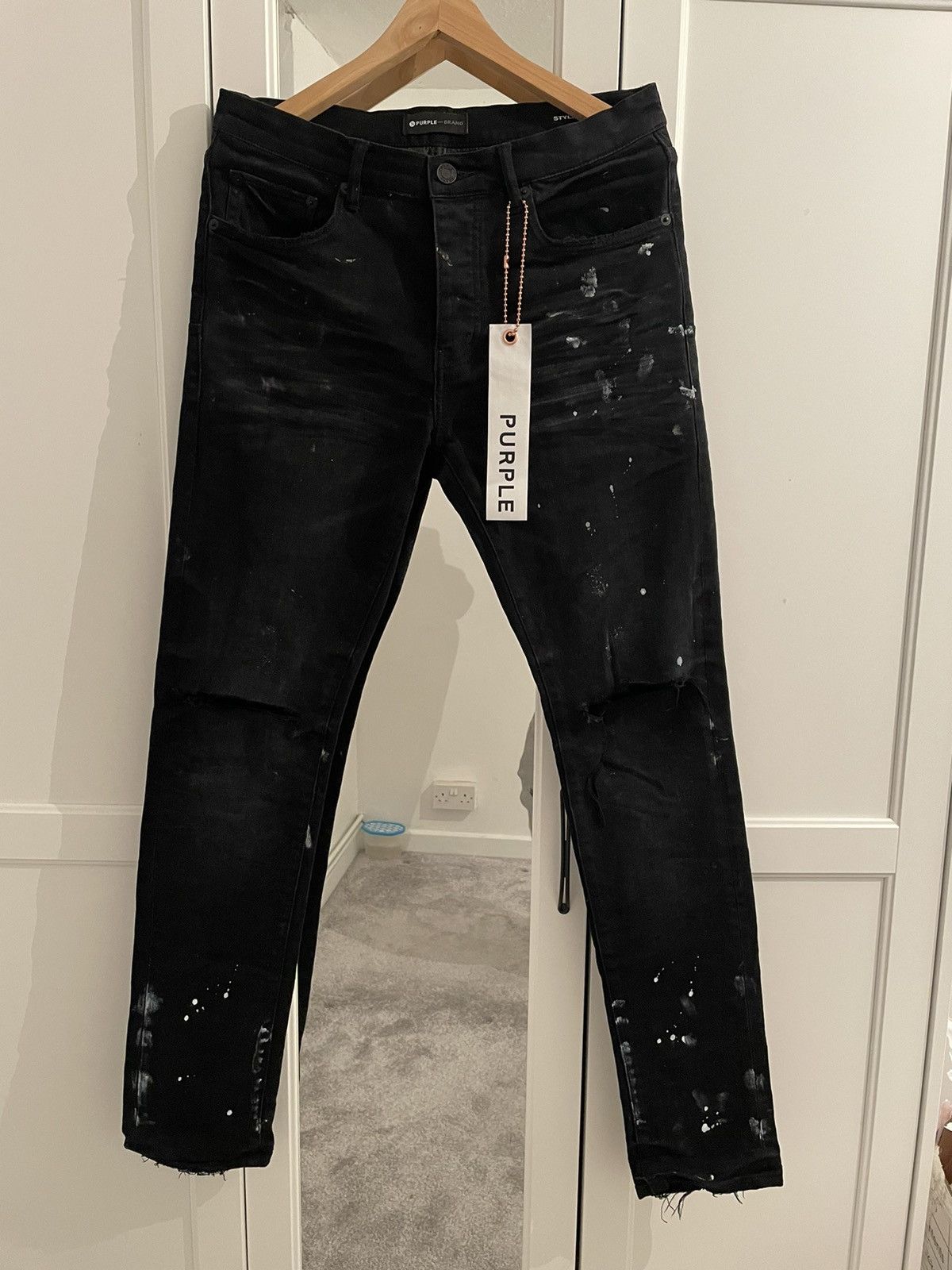 image of Purple Brand P001 Low Rise Slim Fit Jeans Black, Men's (Size 31)