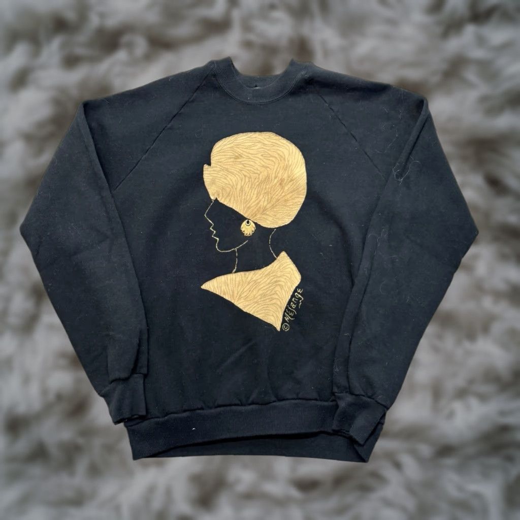 Vintage VINTAGE Melange Sweatshirt Womens L Portrait Black 80s Gold Graphic Crewneck Size L / US 10 / IT 46 - 1 Thumbnail