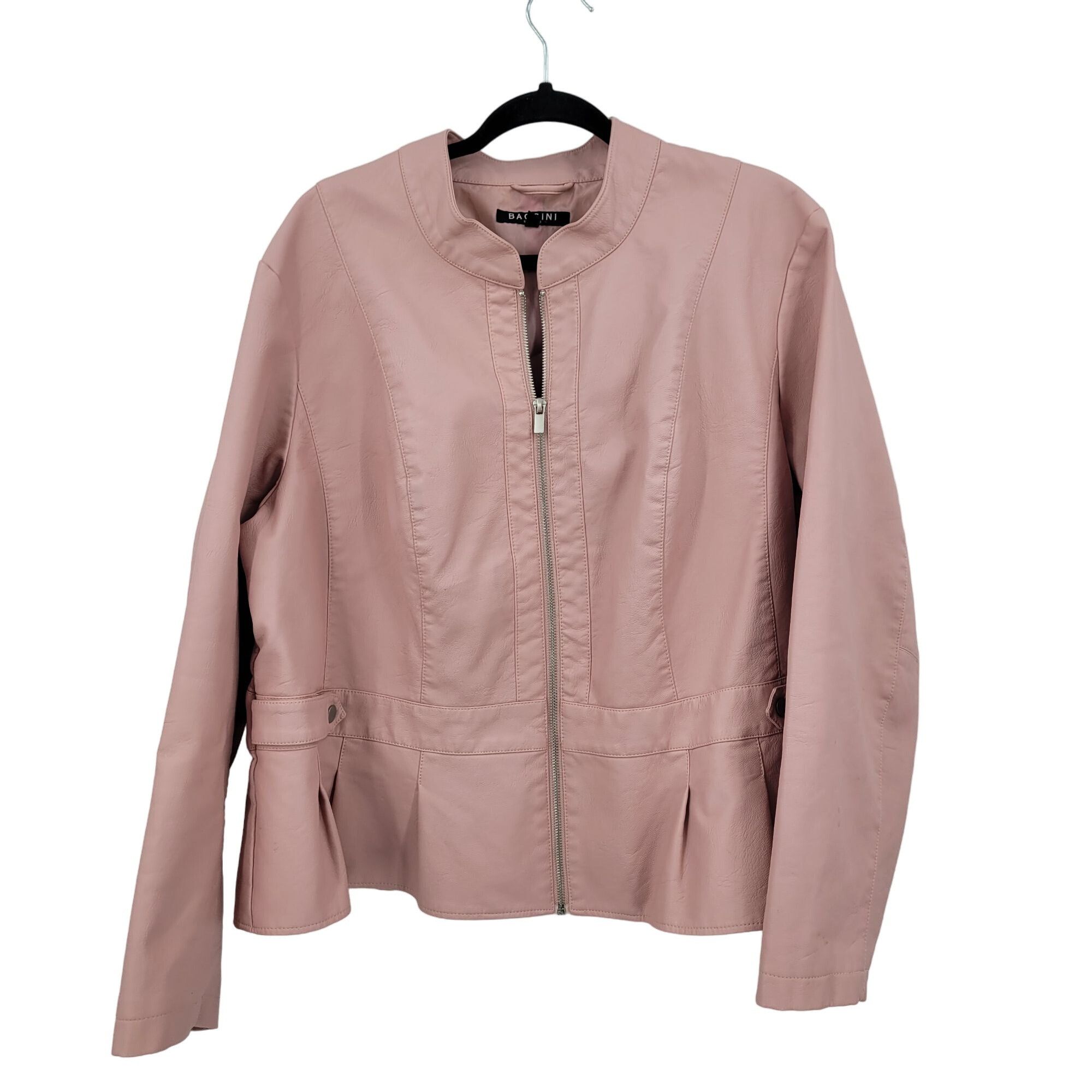 Designer Baccini Vegan Faux Leather Biker Jacket 3X Pink Pleated Pepl Size 3XL / US 20-22 - 11 Thumbnail