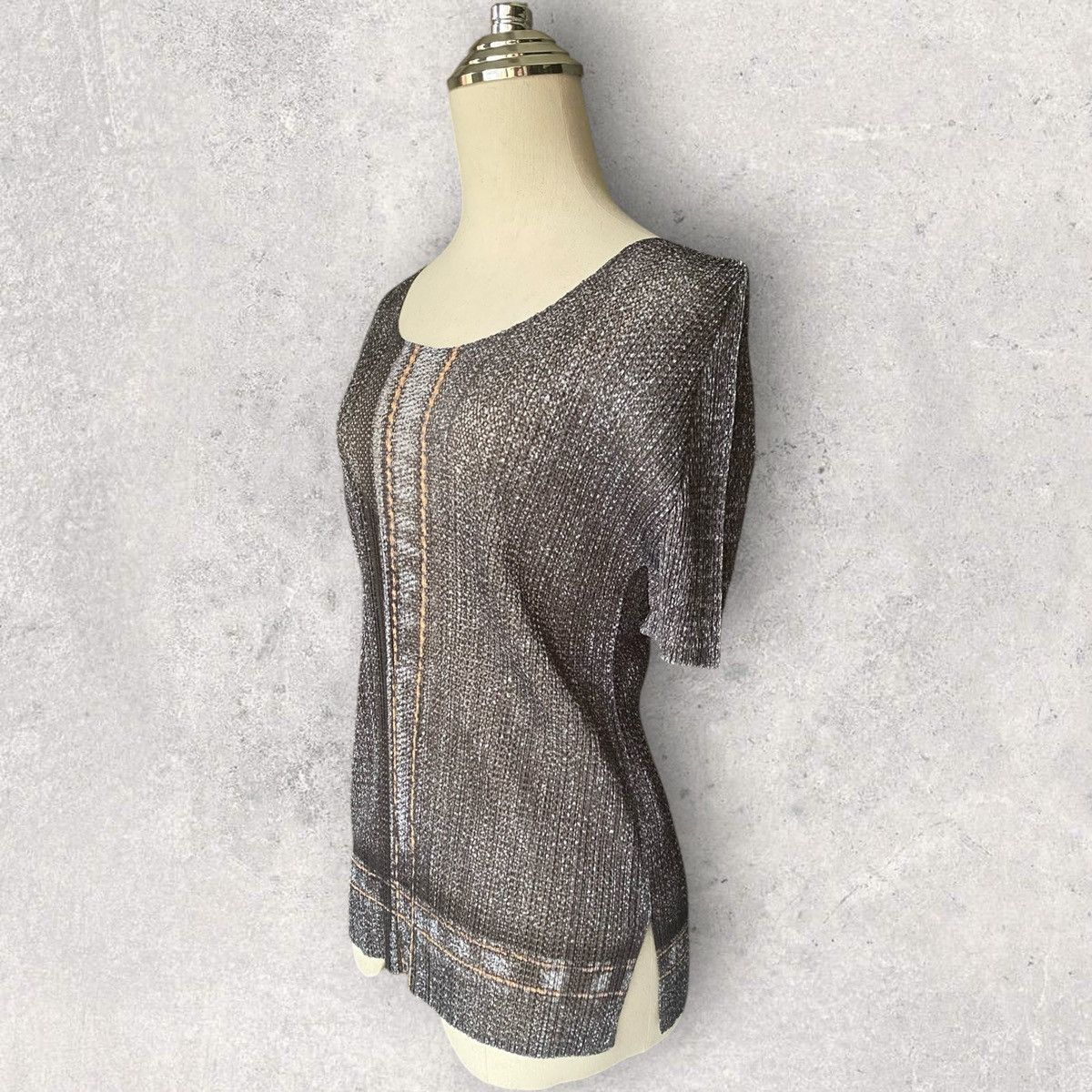 Issey Miyake Pleats Please Denim Trompe l'oeil Blouse Size L / US 10 / IT 46 - 3 Thumbnail