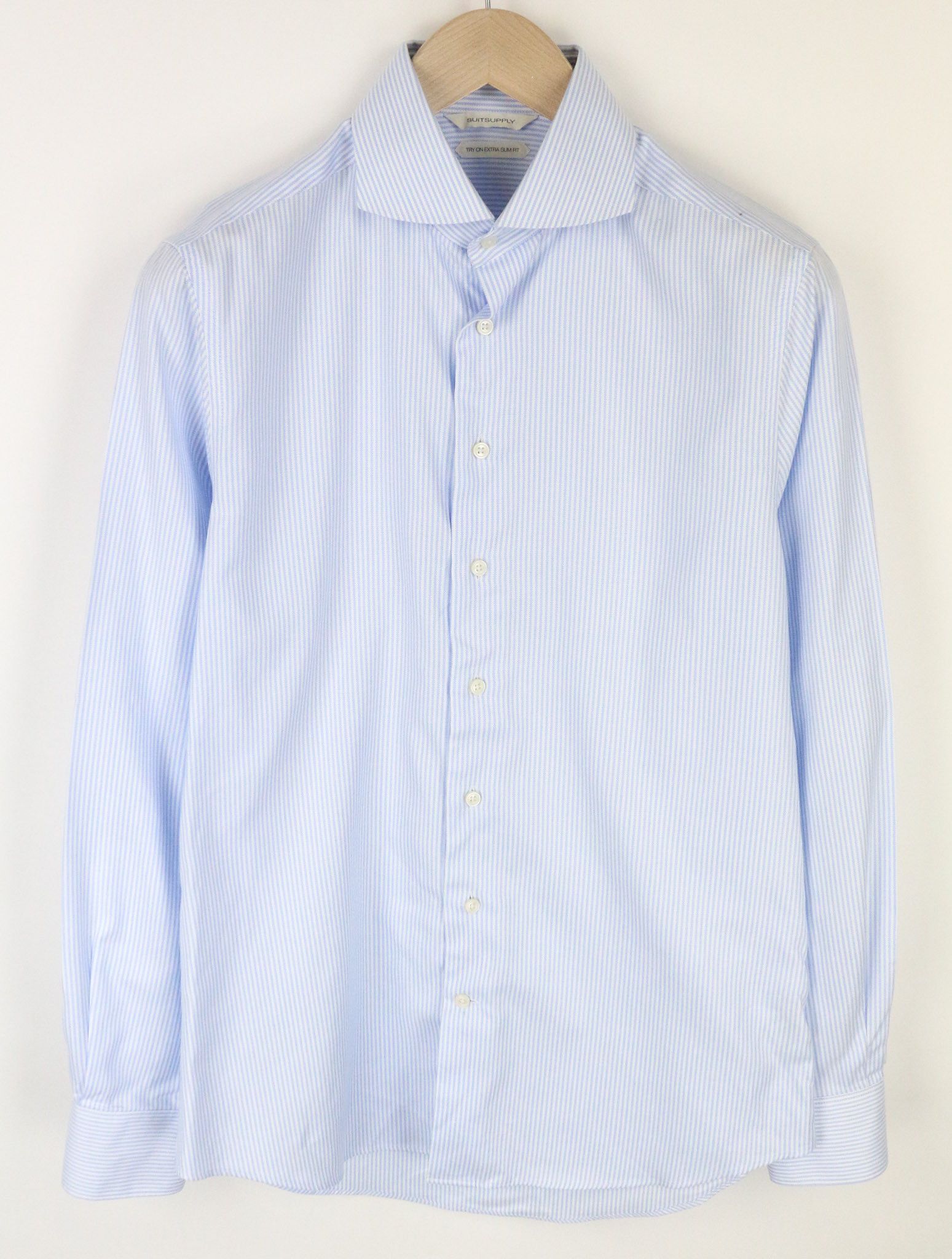 Suitsupply 39/15 1/2 Extra Slim Blue Cotton Striped 72682 Size 38R - 1 Thumbnail