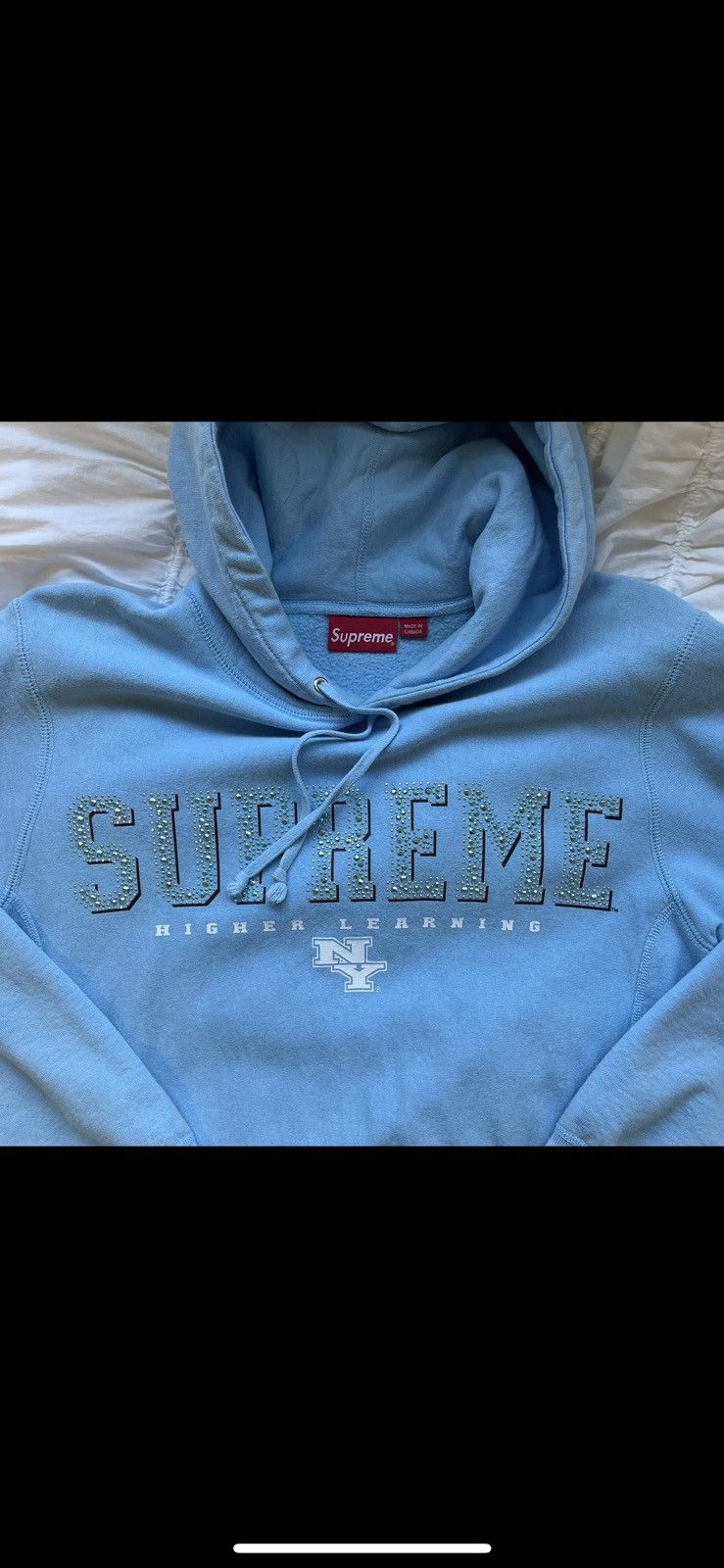 Supreme MESSAGE BEFORE BUYING Light Blue Rhinestone Supreme Hoodie Size US M / EU 48-50 / 2 - 2 Thumbnail
