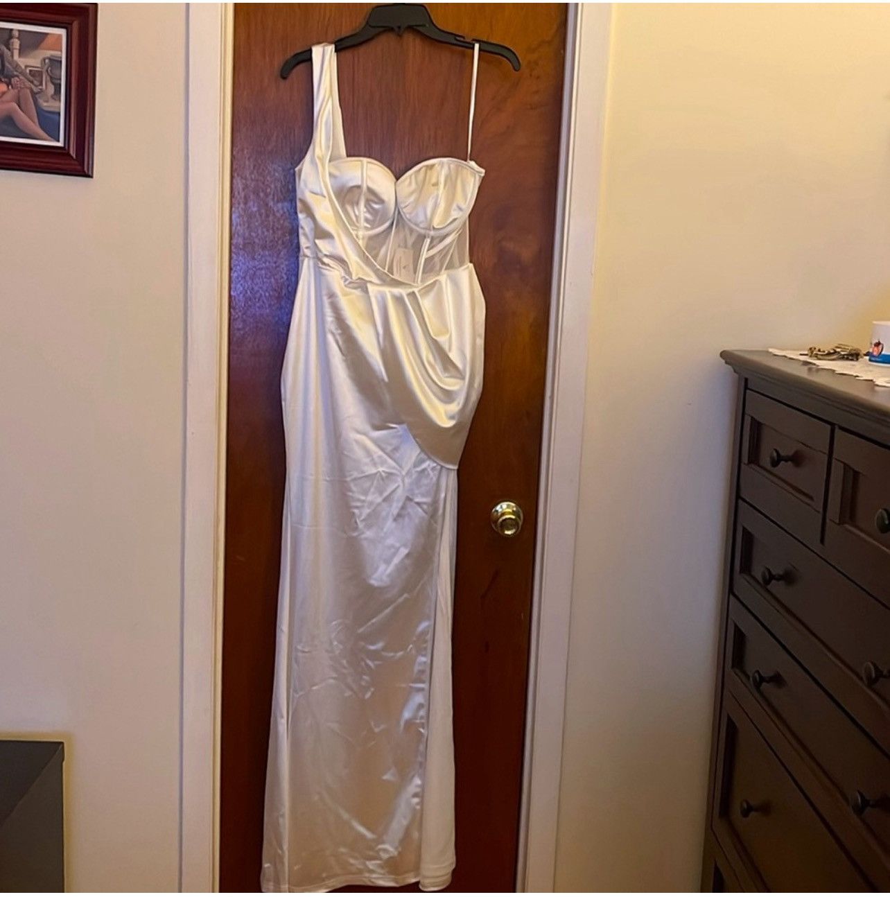Other Windsor Lo Formal One-Shoulder Satin Corset Dress Size L / US 10 / IT 46 - 4 Thumbnail