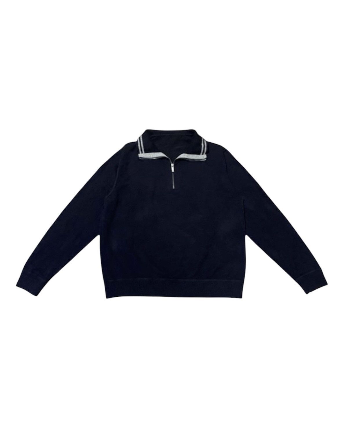 Ermenegildo Zegna Ermenegildo Zegna Navy Blue Mock Neck Cotton Zip Sweater Size US S / EU 44-46 / 1 - 1 Thumbnail