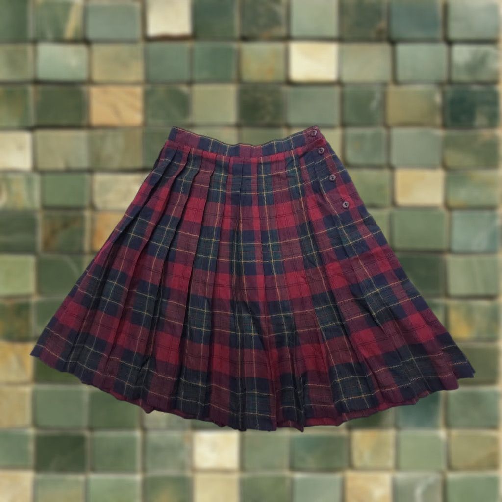 Vintage Vtg Liz Baker Pleated A Line Skirt Size 6P Plaid Academia Costume Preppy USA Size 28" / US 6 / IT 42 - 1 Thumbnail