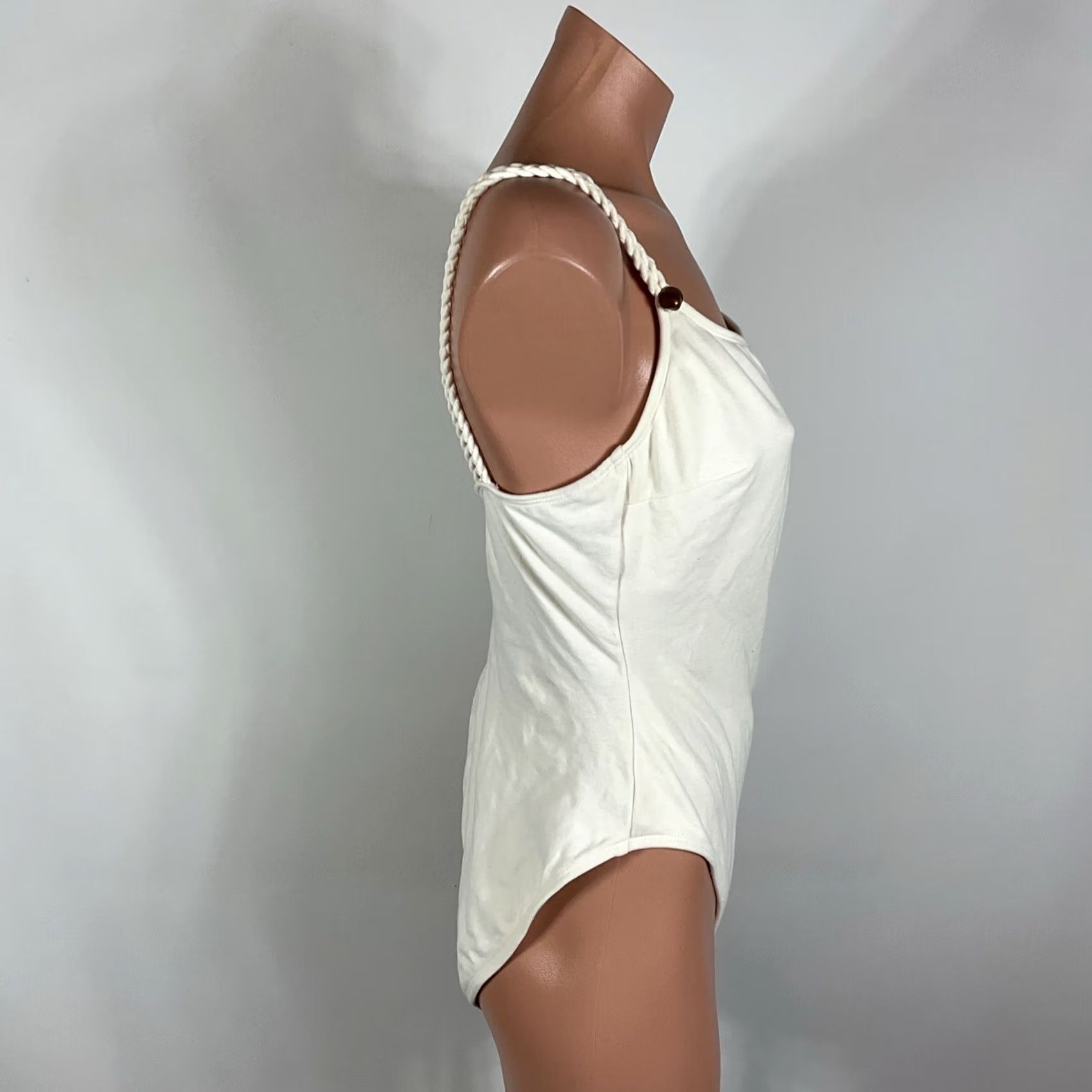 Vintage VINTAGE La Blanca One Piece Swim Suit Ivory 80s 90s High Cut Spaghetti Shell Pattern Cotton Size 16 Womens Size XXL / US 16-18 / IT 52-54 - 5 Thumbnail
