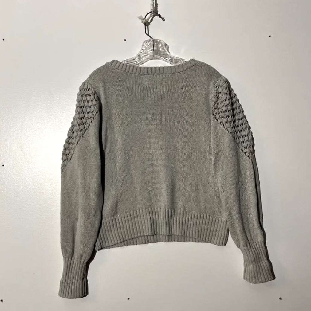 Lucky Brand Lucky Brand Gray Crochet Knit Puff Sleeve Pullover Sweater Womens Size L Size L / US 10 / IT 46 - 4 Thumbnail
