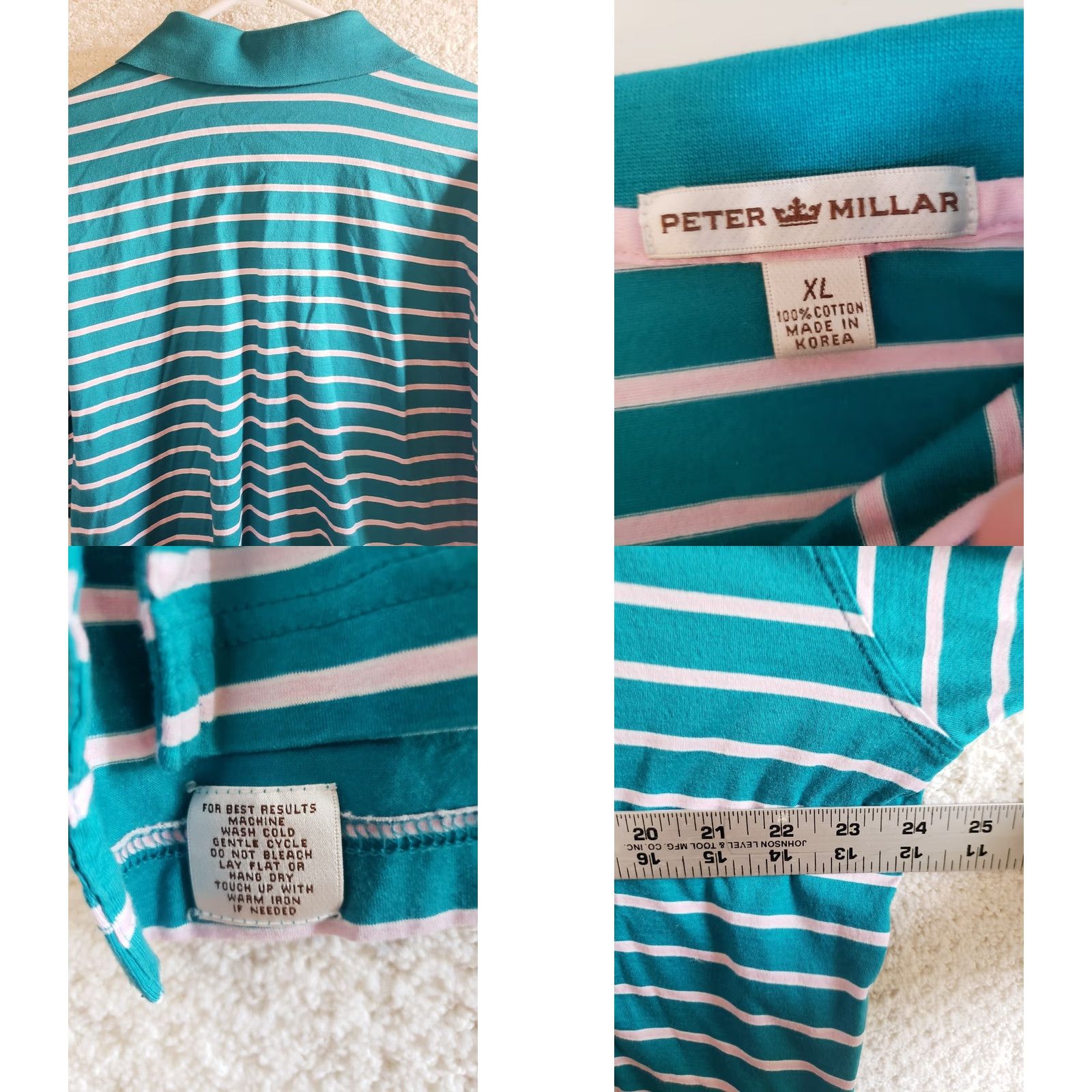Peter Millar VINTAGE Peter Millar Polo Golf Shirt Mens XL Teal Pink Stripe Short Sleeve 100% Cotton Size US XL / EU 56 / 4 - 8 Thumbnail