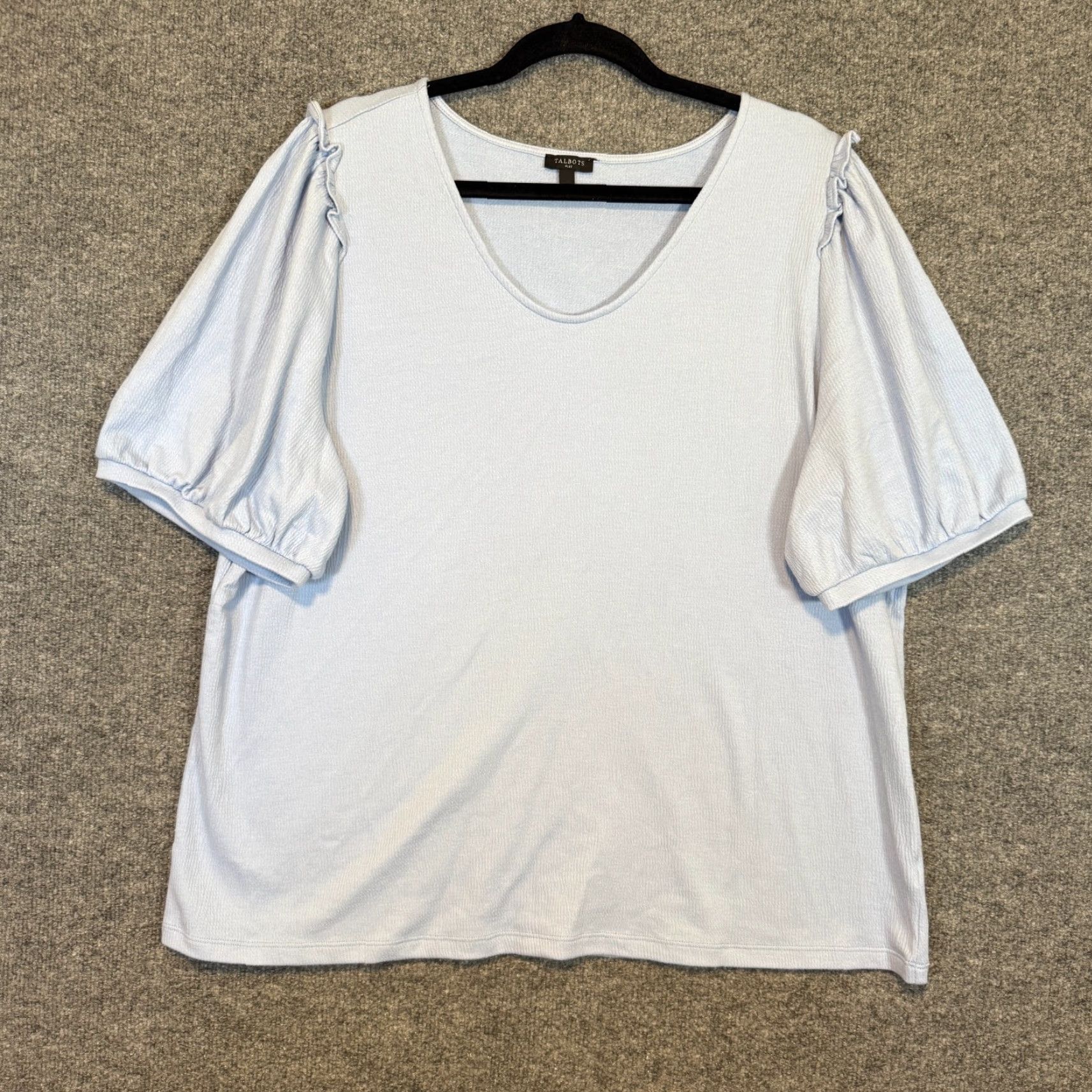 Talbots Talbots Shirt Womens 2X XXL Blue Puff Sleeve V-Neck Blouse Stretch Plus Size Bohemian Fall Spring Summer Womens Size XXL / US 16-18 / IT 52-54 - 2 Thumbnail