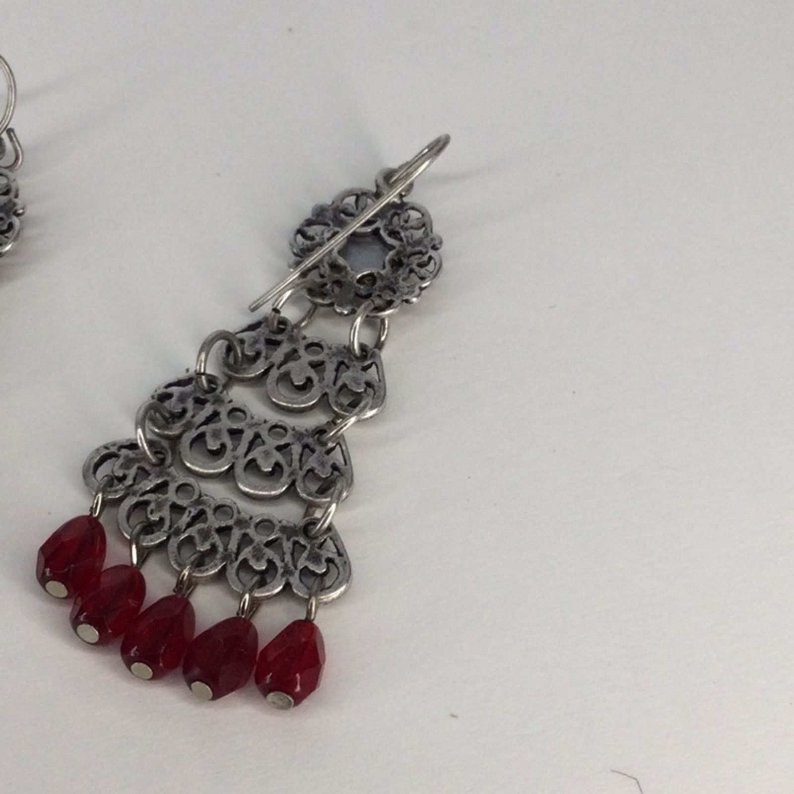Other Retro 1990's Silver Tone Garnet Bead Chandelier Earrings Size ONE SIZE - 13 Thumbnail