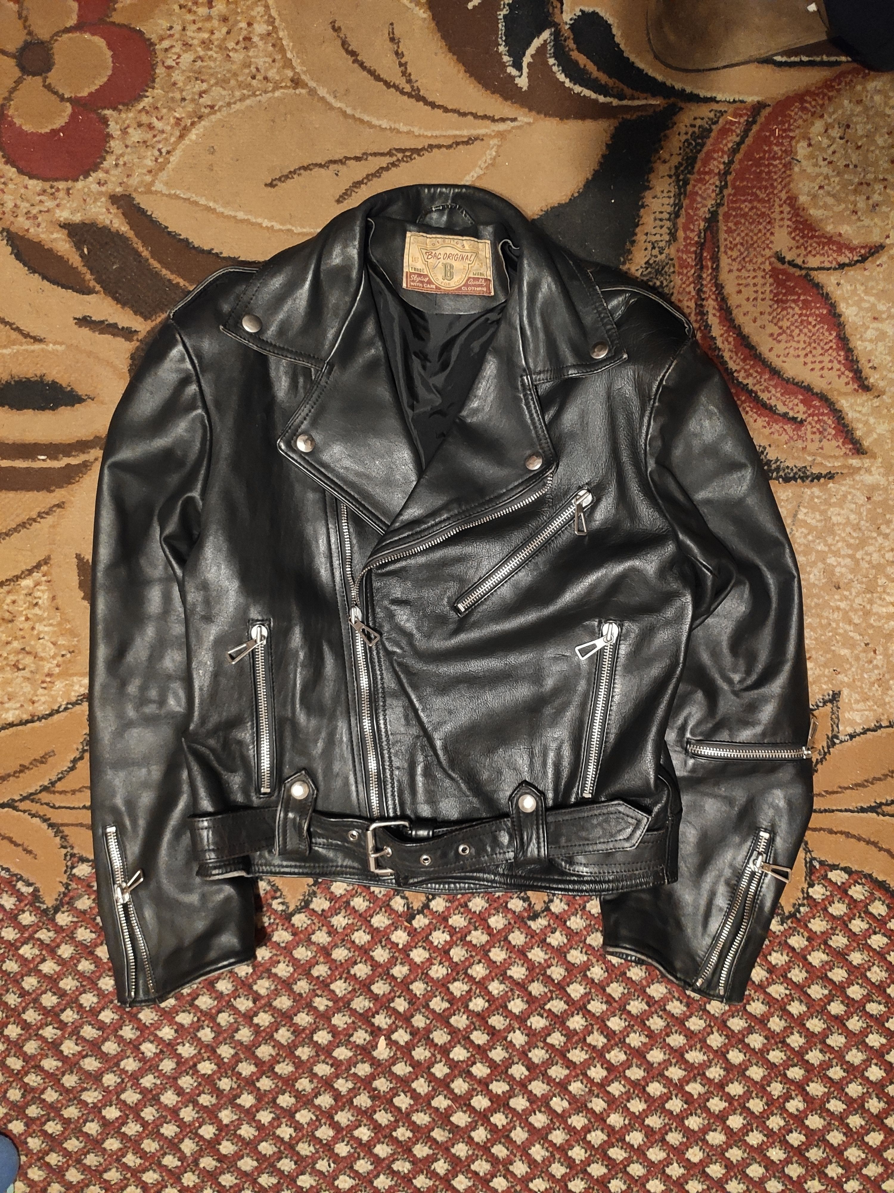 Genuine Leather × Japanese Brand Leather vintage Ramones/biker motorcycle jacket black s/m Size US S / EU 44-46 / 1 - 2 Thumbnail