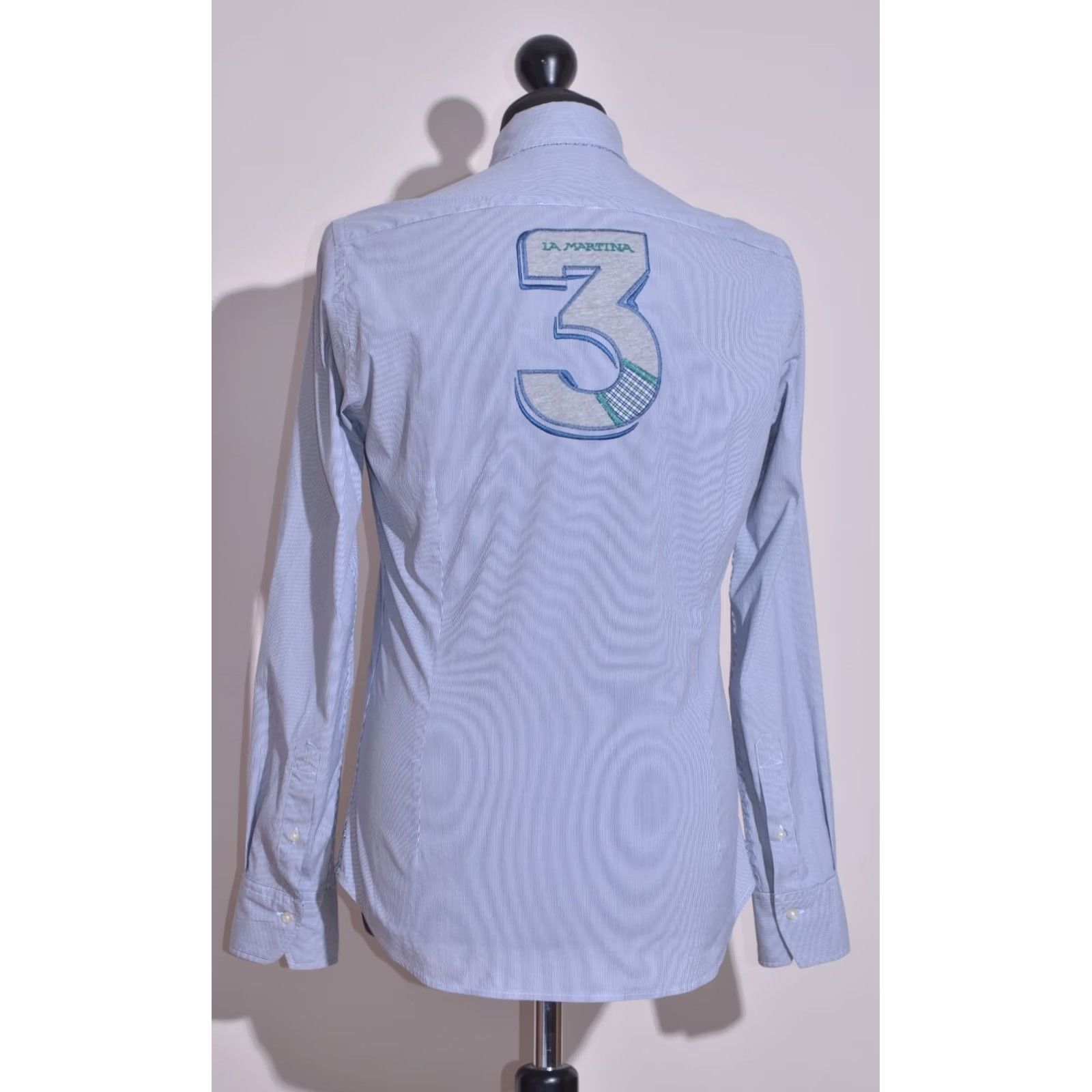 La Martina La Martina Blue Pinstripe Slim Fit Shirt Men XS S Regular Long Sleeve Button-Up Casual Knit? Size US S / EU 44-46 / 1 - 5 Thumbnail