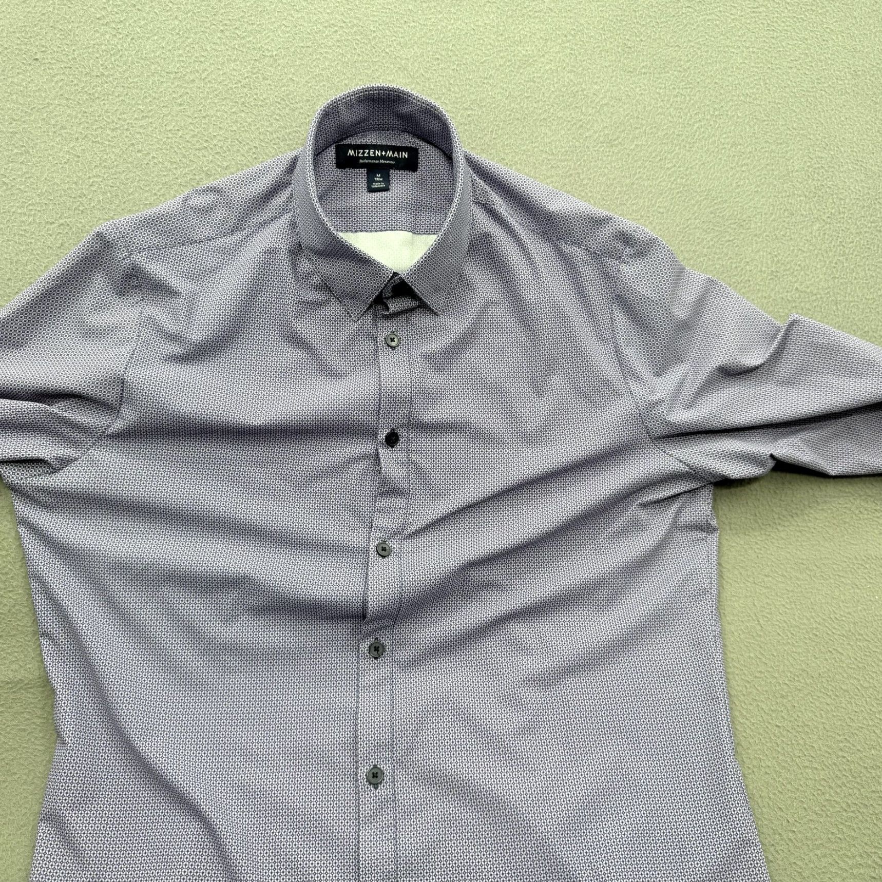 Mizzen+Main Mizzen+Main Shirt Mens Medium Purple Geometric Trim Fit Performance Dress Shirt Size 40R - 8 Thumbnail