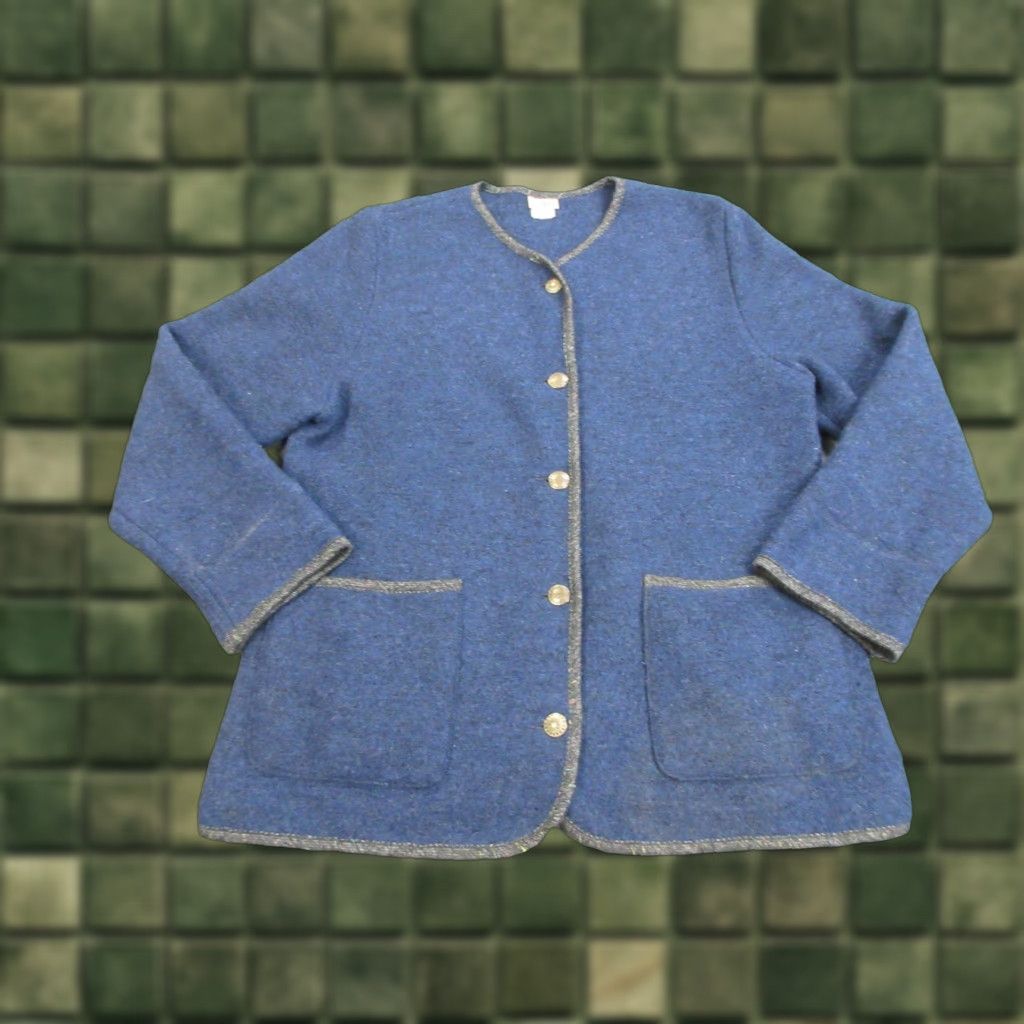 Vintage LL Bean Mens M Hudson Bay Point Stripe Wool Cardigan Sweater Jacket, image size:1024x1024