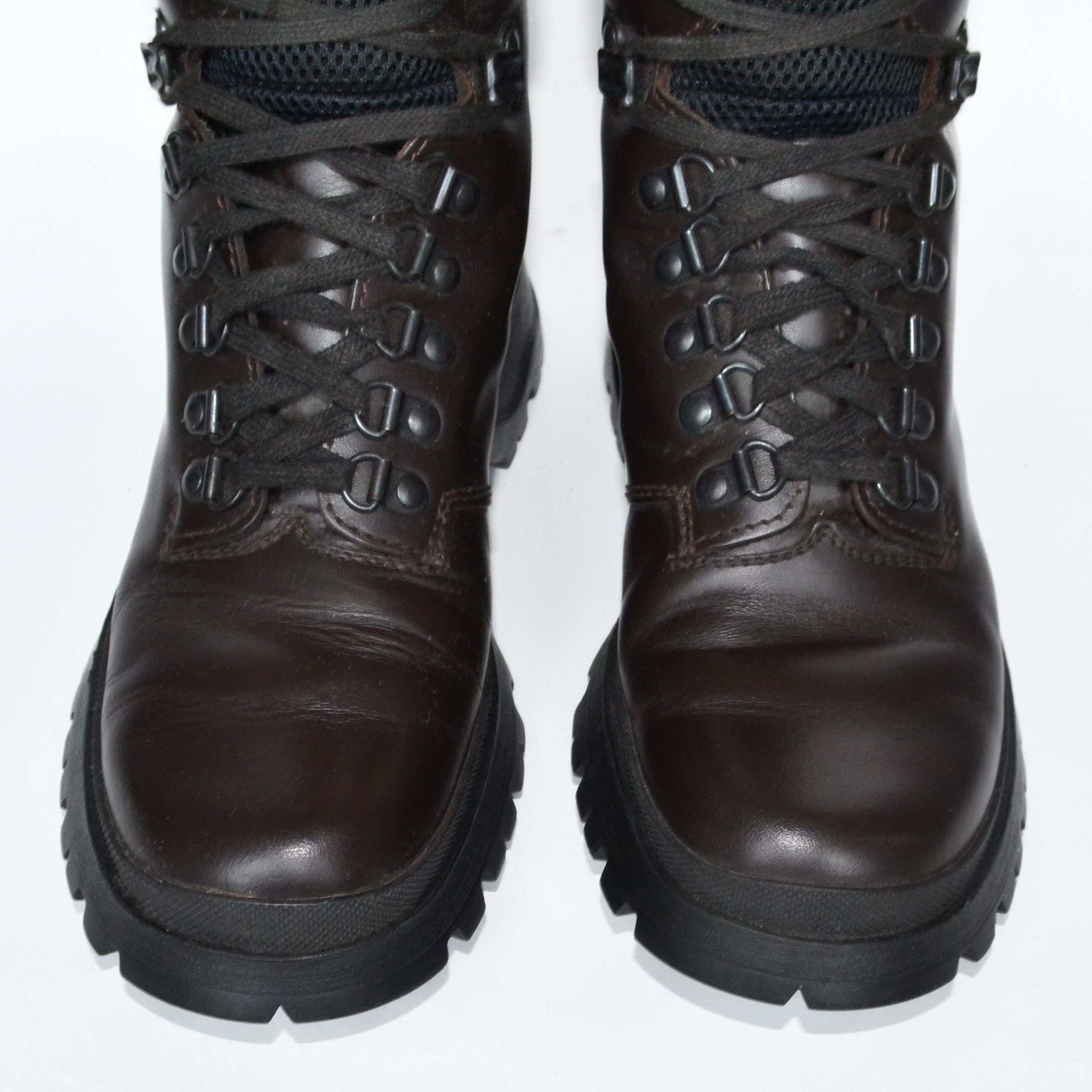Prada 🔴 PRADA Boots Leather Wool Shoes Brown Grey 1998 Combat 38 Size US 8 / IT 38 - 10 Thumbnail