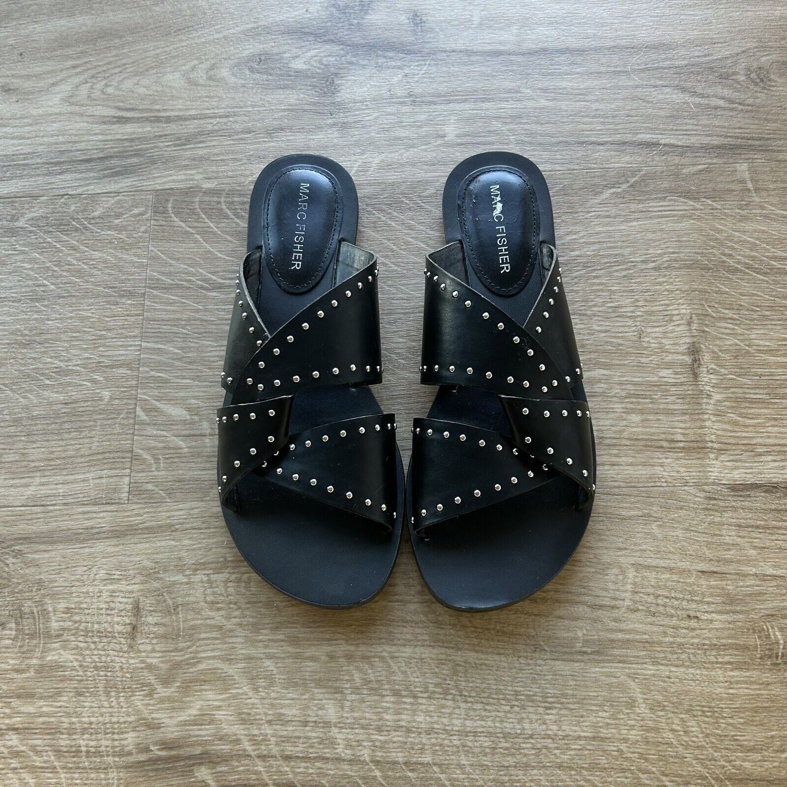 Marc Fisher Womens Black Sandals Criss Cross Studs Studded M