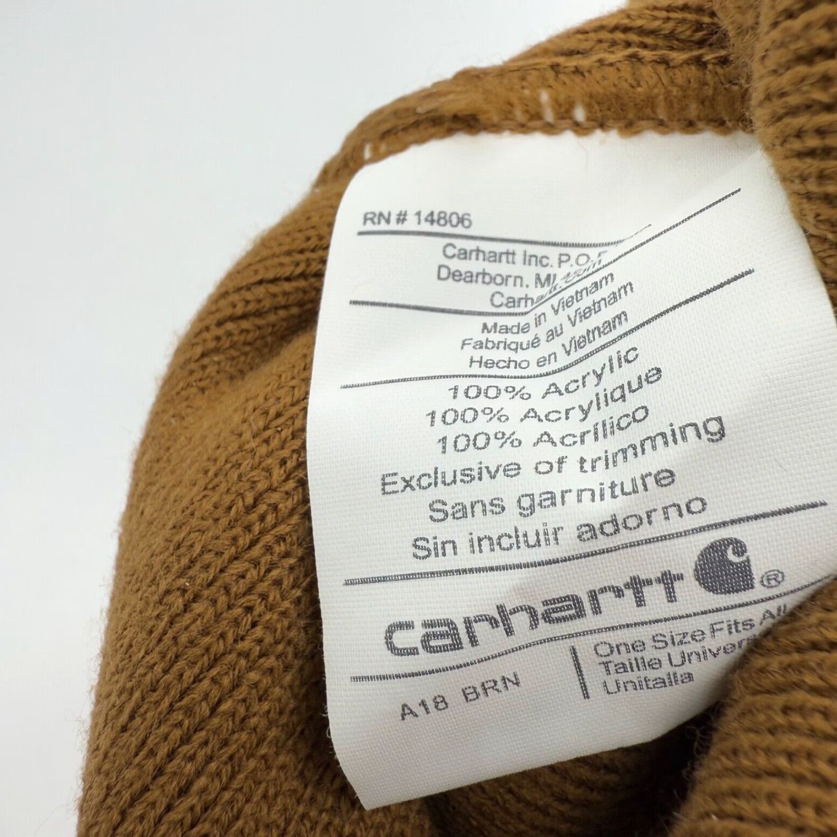 Carhartt Carhartt Mens Beanie Hat Tan Acrylic Knit One Size Cap Logo Fold Over Size ONE SIZE - 5 Thumbnail