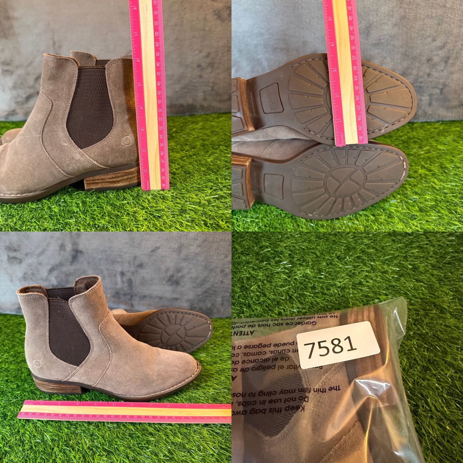 Born Born Suede Chelsea Boots Taupe Brown Ankle Booties Block Heel Womens 7 M Size US 7 / IT 37 - 9 Thumbnail