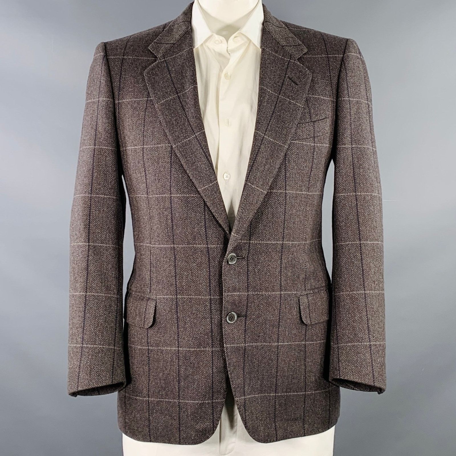 Other Size 42 Brown Black Beige Window Pane Cashmere Sport Coat Size 42R - 1 Thumbnail