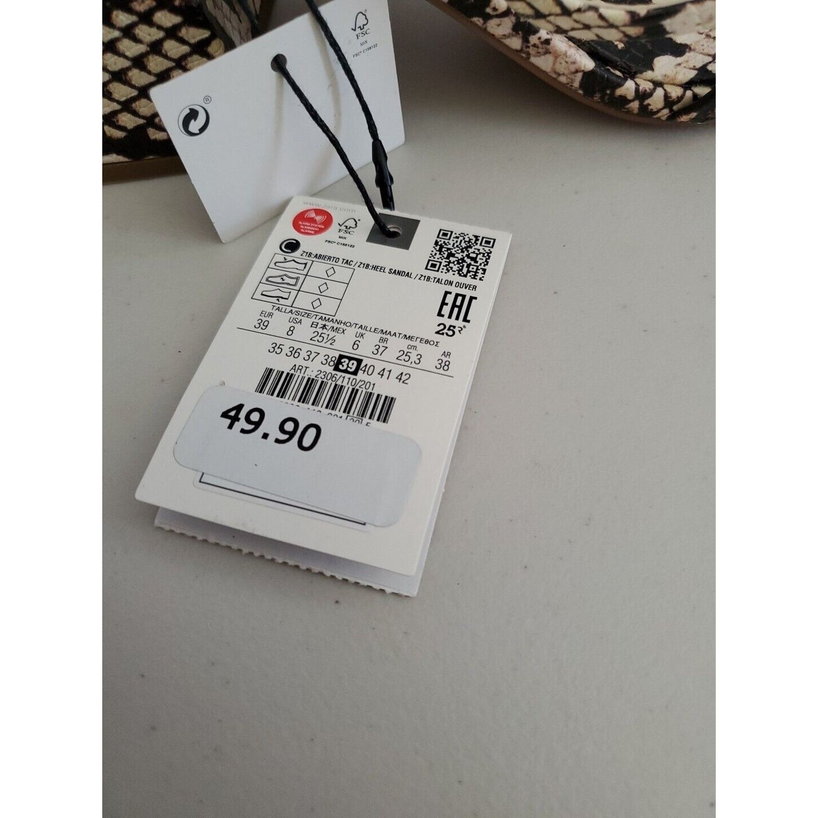 Zara Zara Sandals Women 8 EUR 39 Snake Print Square Toe Block Size US 8 / IT 38 - 8 Thumbnail