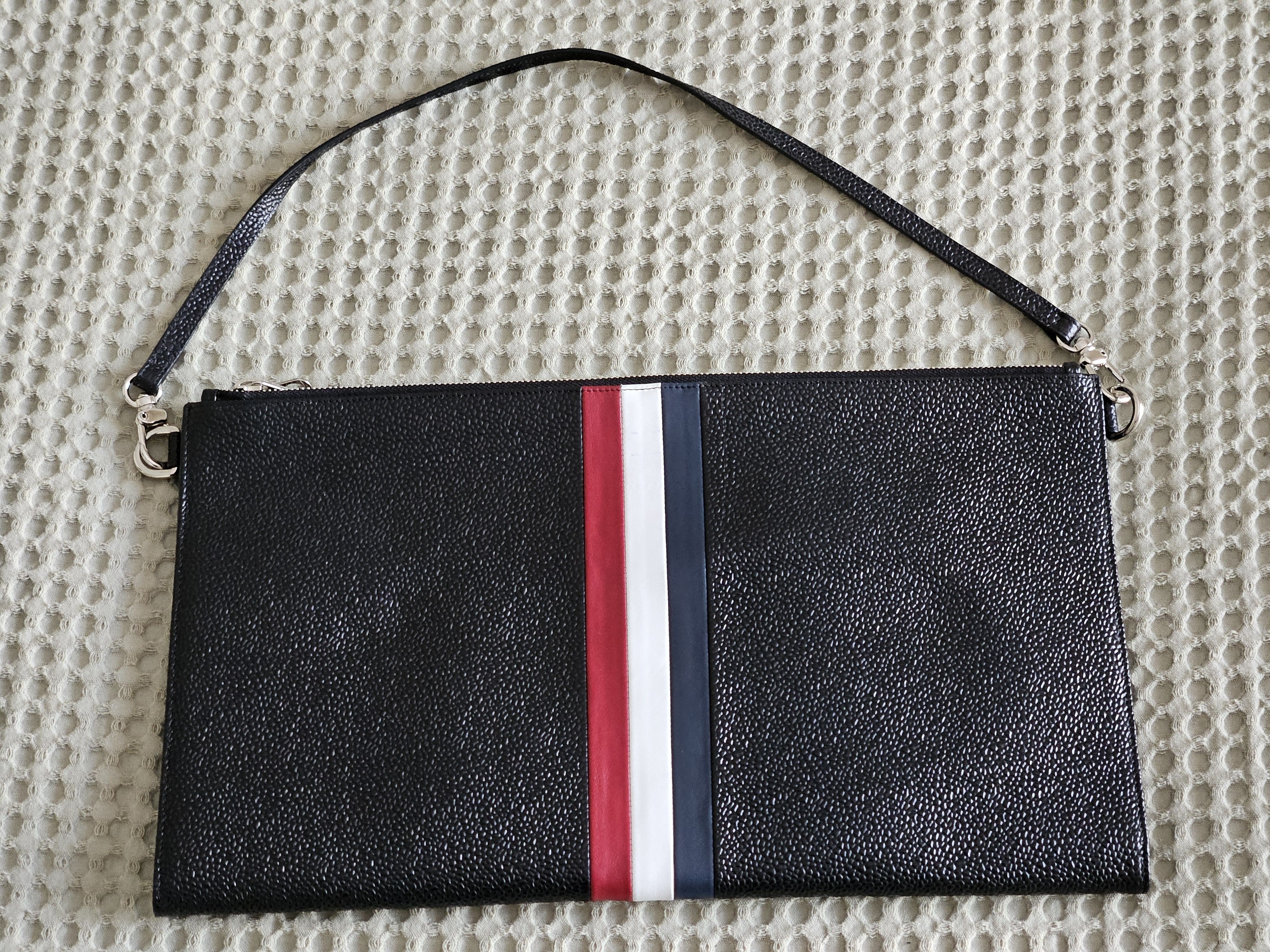 Thom Browne Thom Browne Black Fleece Leather Tricolor XL Pouch Size ONE SIZE - 1 Thumbnail