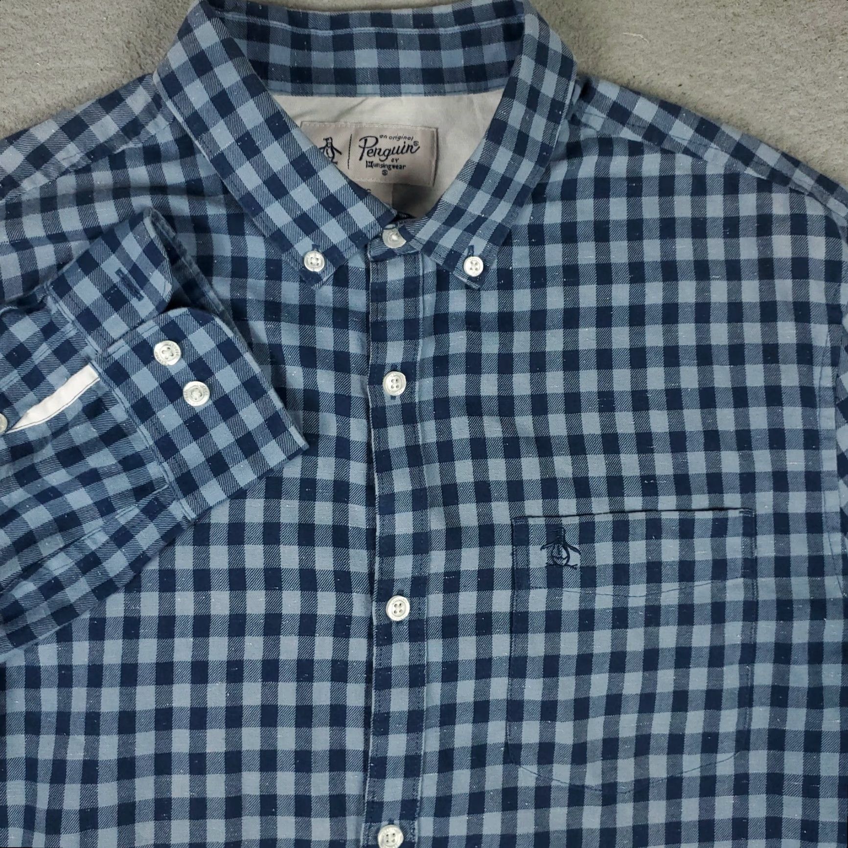 Original Penguin Original Penguin Shirt Mens Large Blue Check Button Up Long Sleeve Size US L / EU 52-54 / 3 - 2 Thumbnail