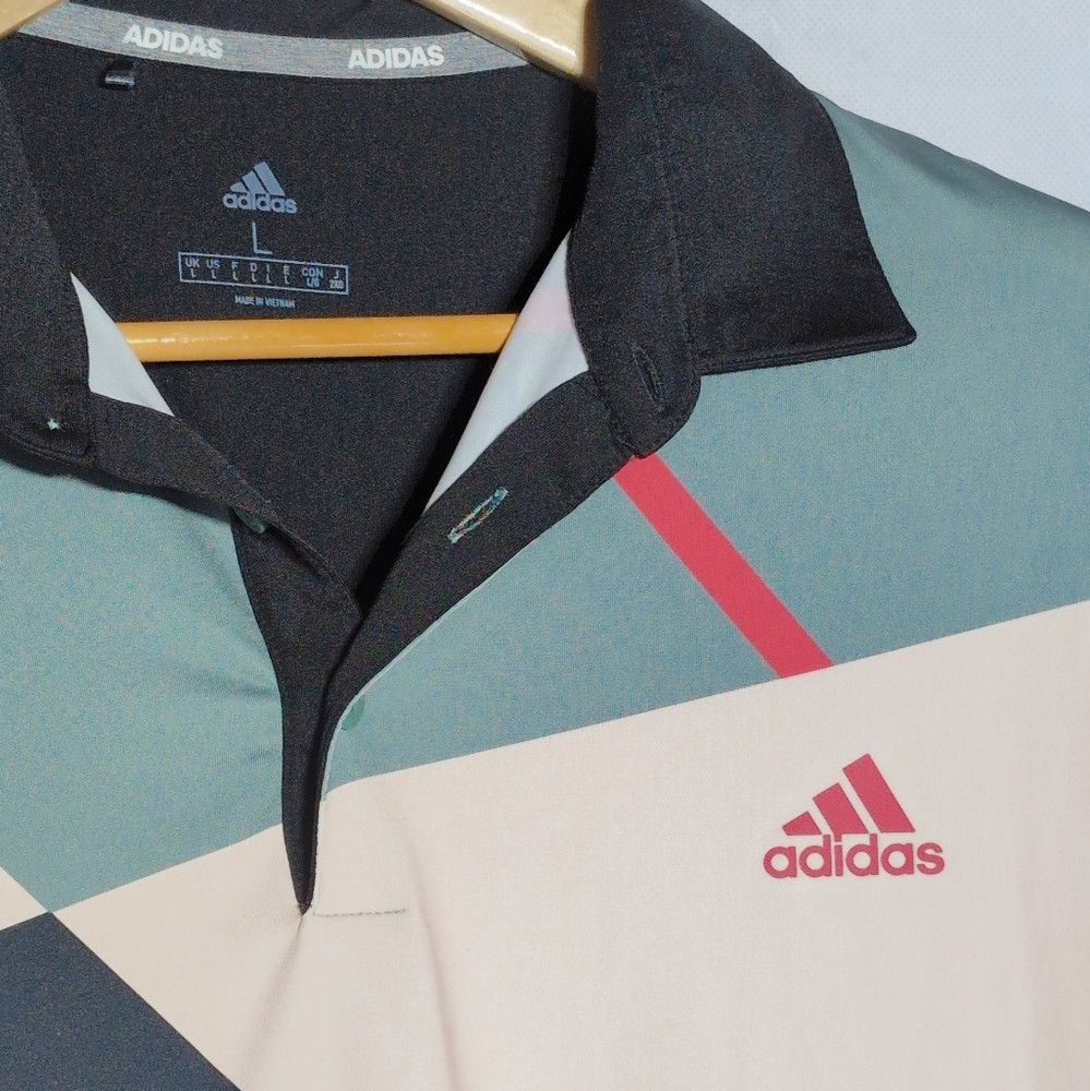 Adidas Adidas L Men's Geometric Polo Shirt - Navy, White, and Pink Size US L / EU 52-54 / 3 - 3 Thumbnail