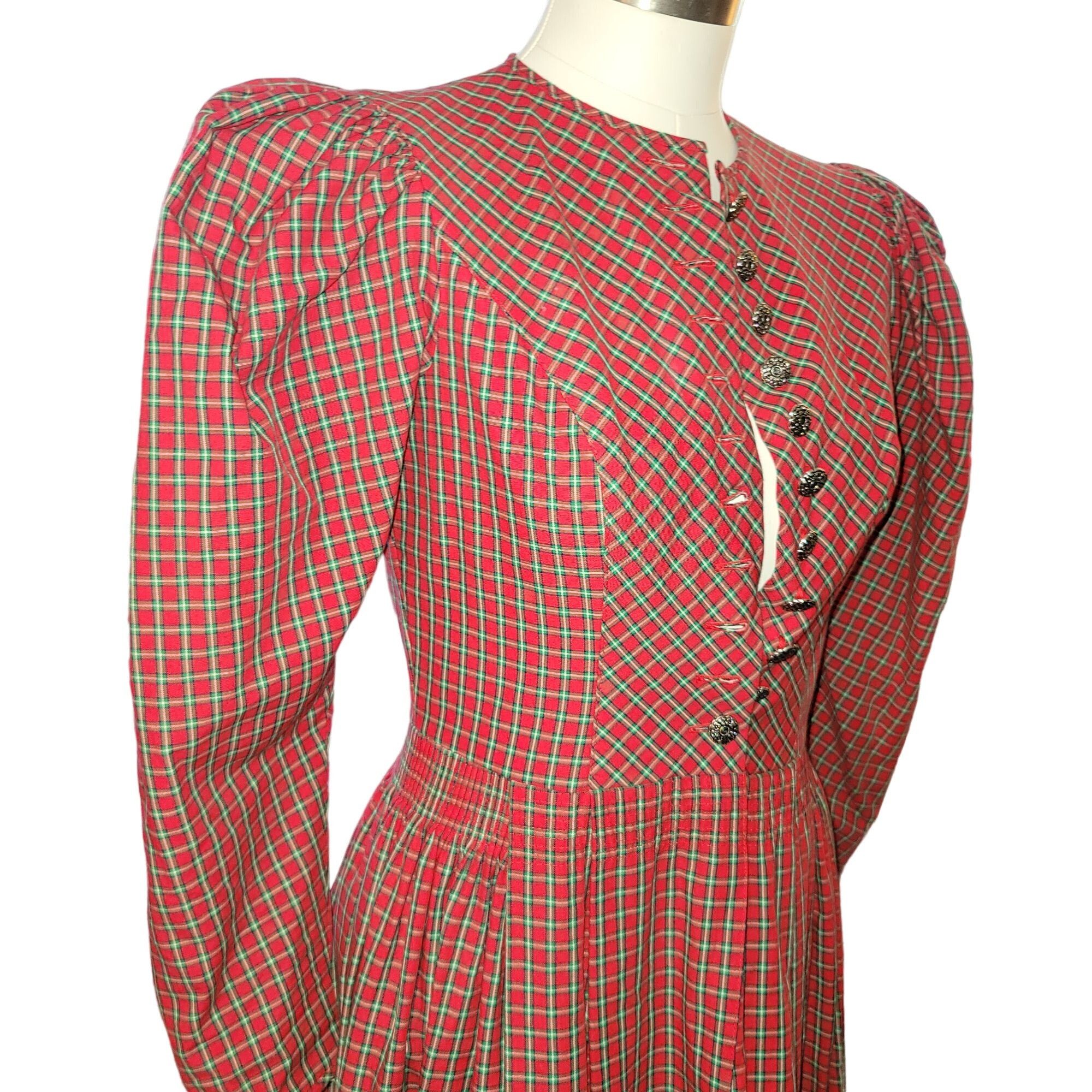 Vintage Vintage Hoefer Prarie Dress Red Green Plaid Long Sleeve Butt Size M / US 6-8 / IT 42-44 - 3 Thumbnail