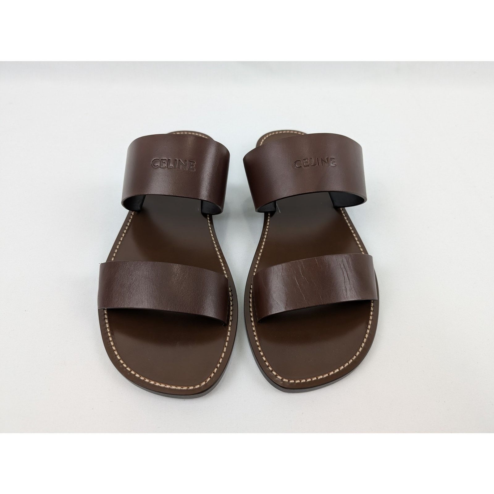 Celine o1rshd1 Calfskin-Vegetal Tanning Slides Slipper Dark Brown Size US 11 / EU 44 - 15 Thumbnail