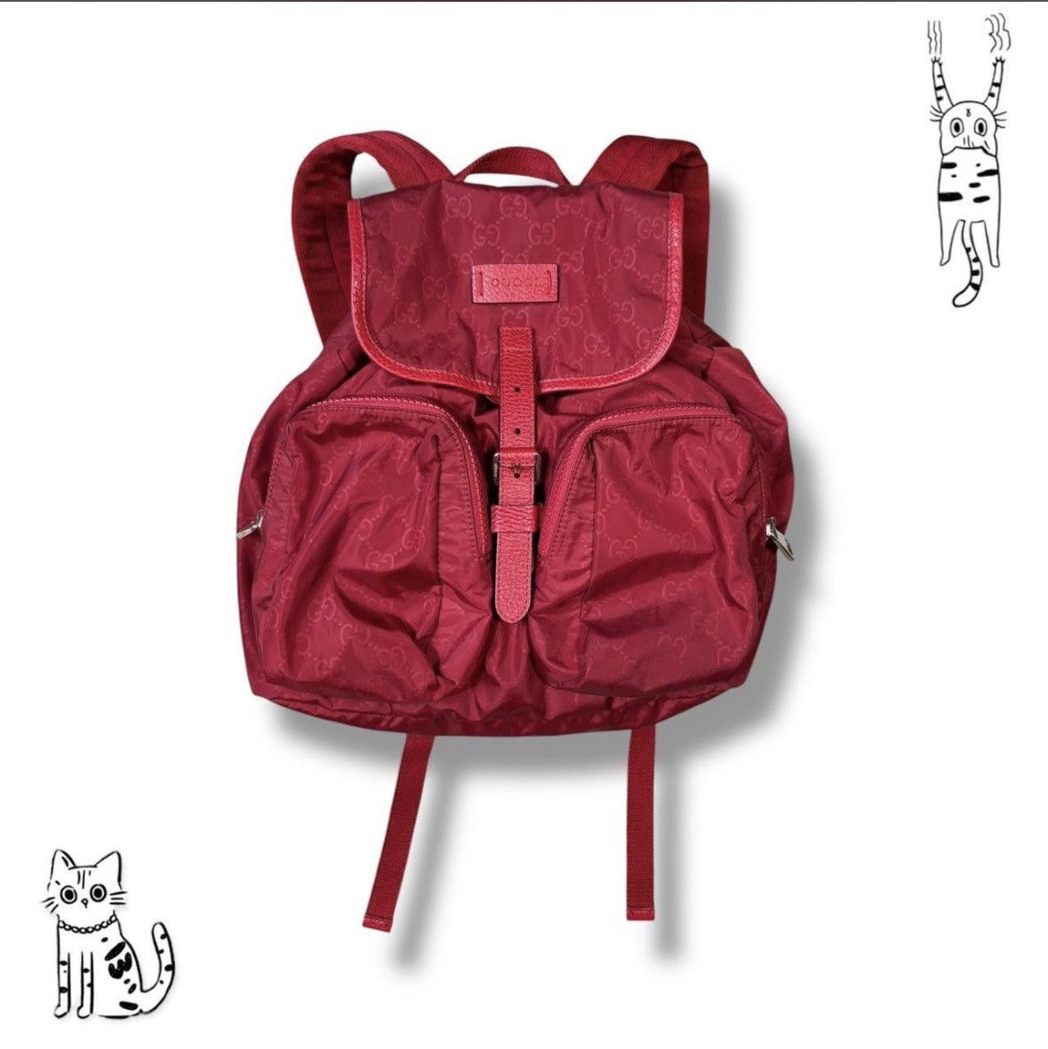 Gucci GUCCI GG Red Nylon Leather Backpack used made in italy Size ONE SIZE - 1 Thumbnail