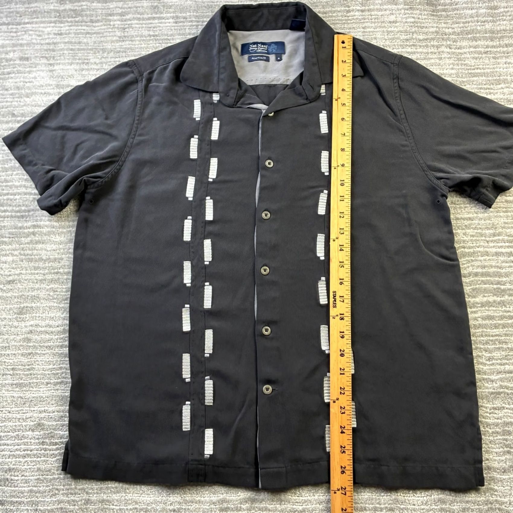 Nat Nast Nat Nast Shirt Mens Medium Black Camp Casual Bowling Geometric Silk Embroidered Button-Up Short Sleeve Shirt Size US M / EU 48-50 / 2 - 8 Thumbnail