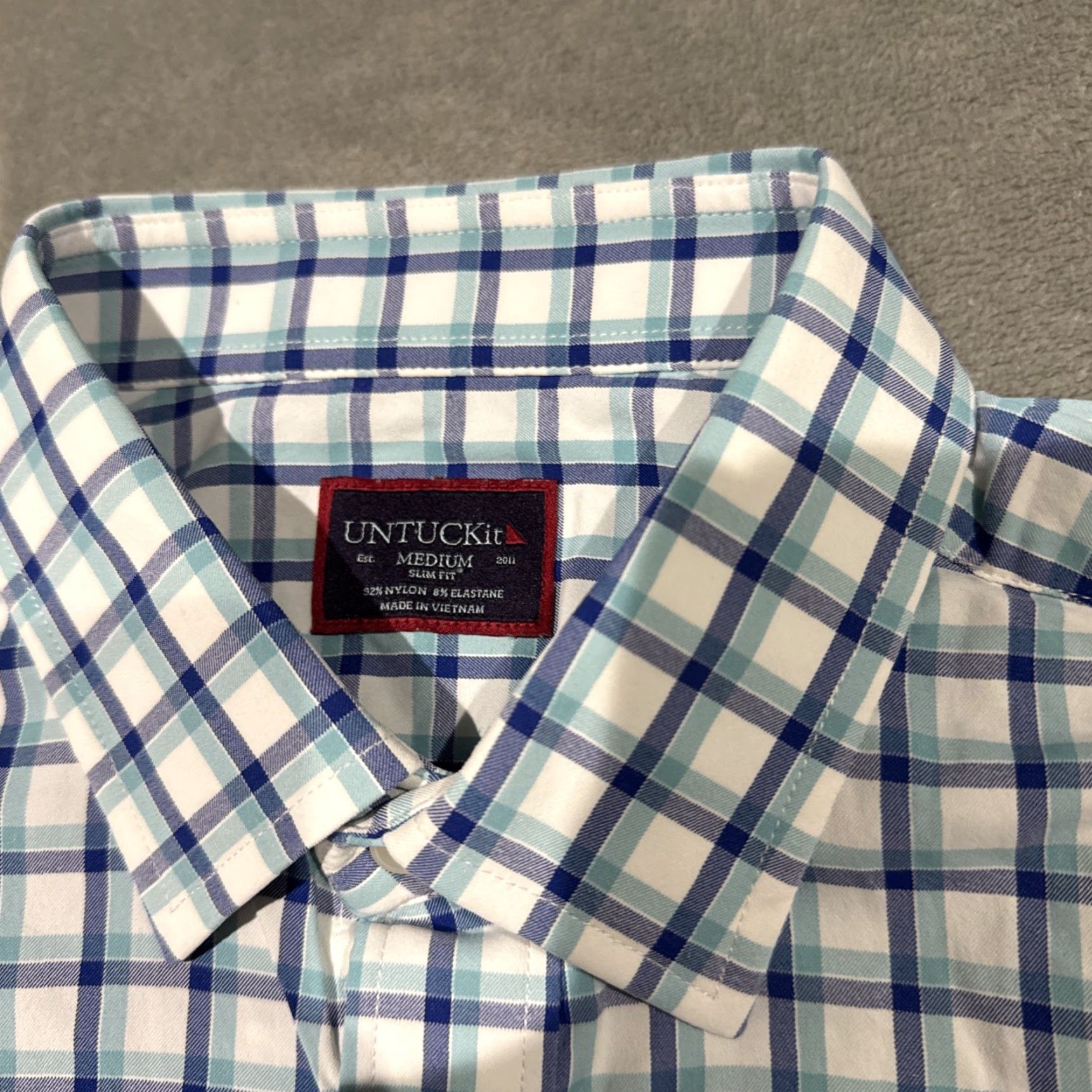 UNTUCKit UNTUCKit Shirt Mens M Blue White Plaid Foris Button Up Stretch Long Sleeve Size US M / EU 48-50 / 2 - 3 Thumbnail