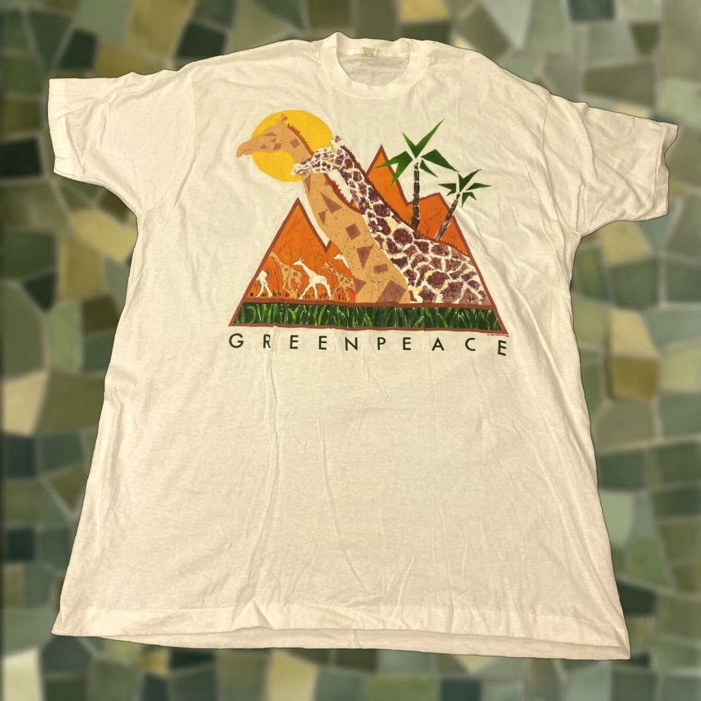Vintage VINTAGE Greenpeace T-Shirt Mens 3XL White Graphic Giraffe Eco 80s Made in USA Size US XXL / EU 58 / 5 - 1 Thumbnail