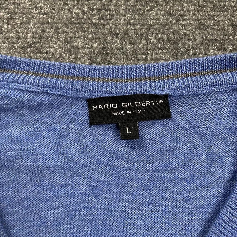 Other Mario Gilberti Sweater Men's Large Blue V-Neck 100% Merino Size US L / EU 52-54 / 3 - 3 Thumbnail