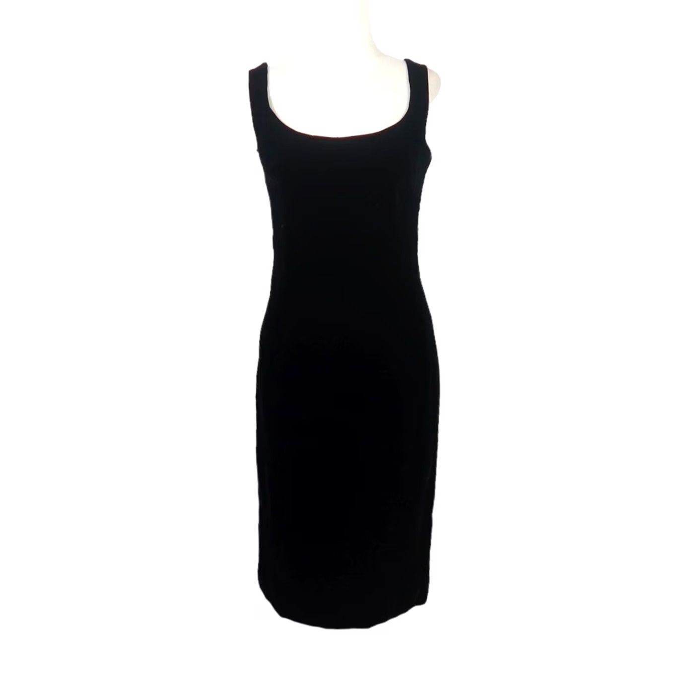 Vintage VINTAGE Victor Costa Black Velvet Kne e Length Sheath Cocktail Dress 6 Womens Sleeveless Zip Back 90s 80s Party Formal Size M / US 6-8 / IT 42-44 - 2 Thumbnail