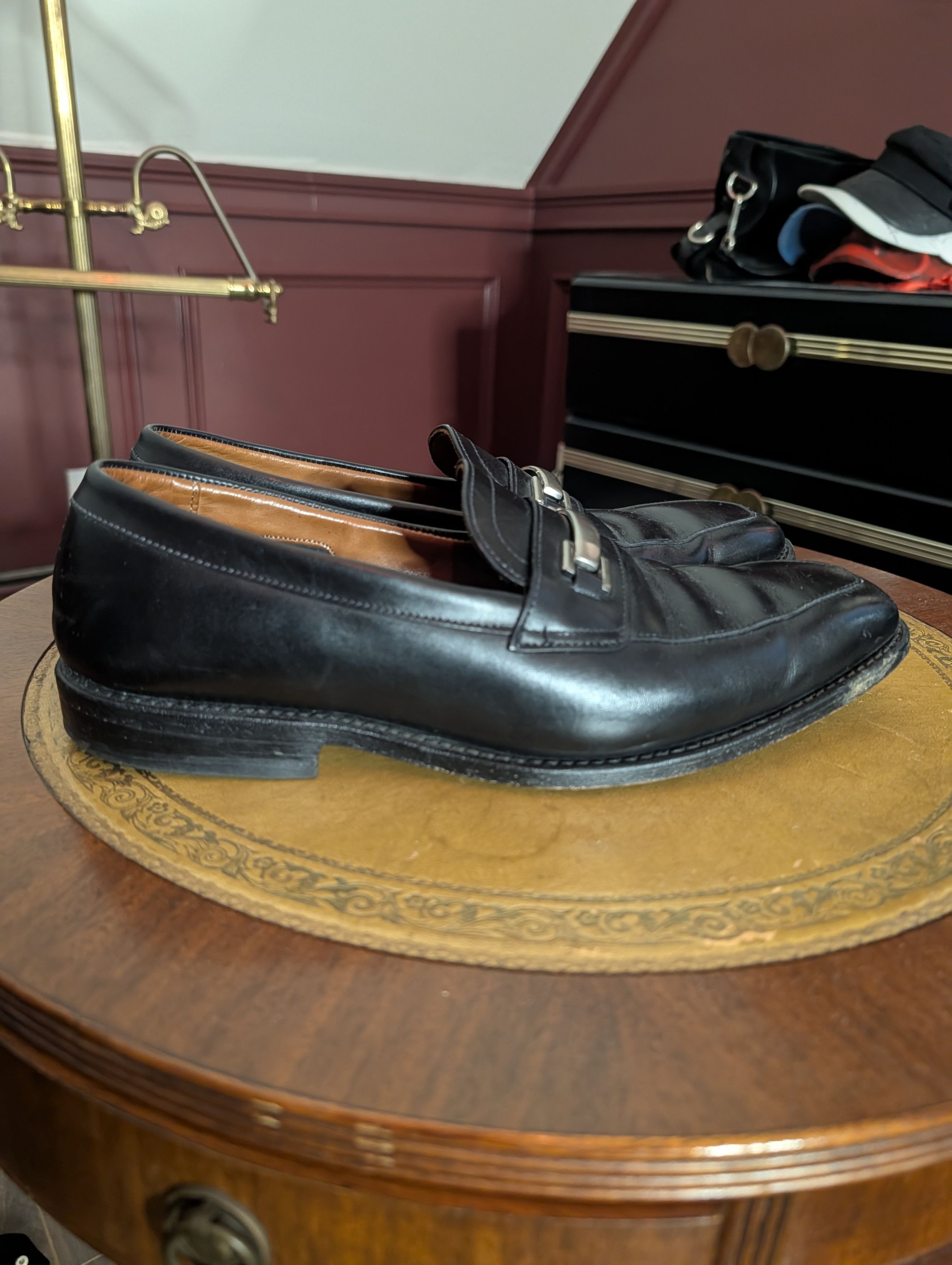 Allen Edmonds Black leather Pasadena slip-on MiUSA loafers metal detail Size US 9.5 / EU 42-43 - 4 Thumbnail