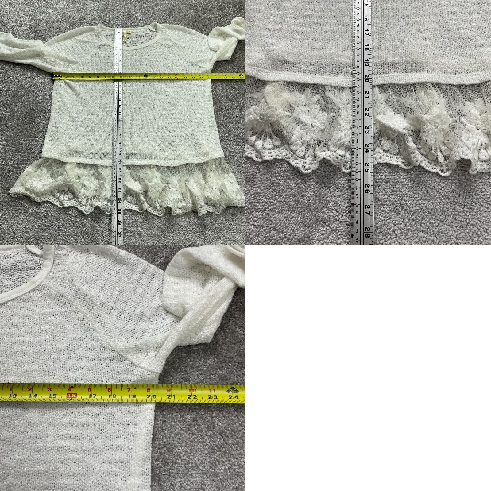 Vintage Chenault Tunic Blouse Women L White Lace Knit Long Sleeve Lightweight Shirt Size L / US 10 / IT 46 - 8 Thumbnail