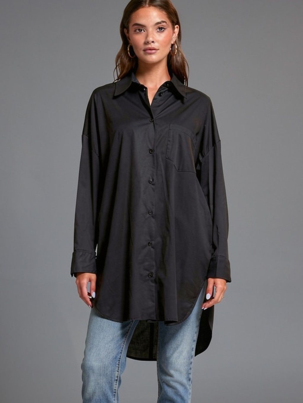 Zara ZARA Black Oversized Poplin Button Down Shirt L Batwing Slv Size L / US 10 / IT 46 - 1 Thumbnail