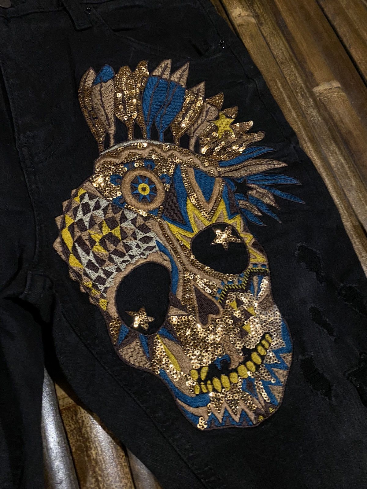 If Six Was Nine Brush Real Skull Distressed Pants Size US 30 / EU 46 - 2 Thumbnail