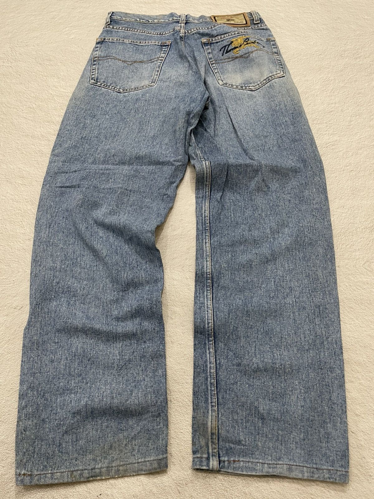 If Six Was Nine 2000s Thomas Burberry Blue Denim Embroidered Y2K Size US 29 - 2 Thumbnail