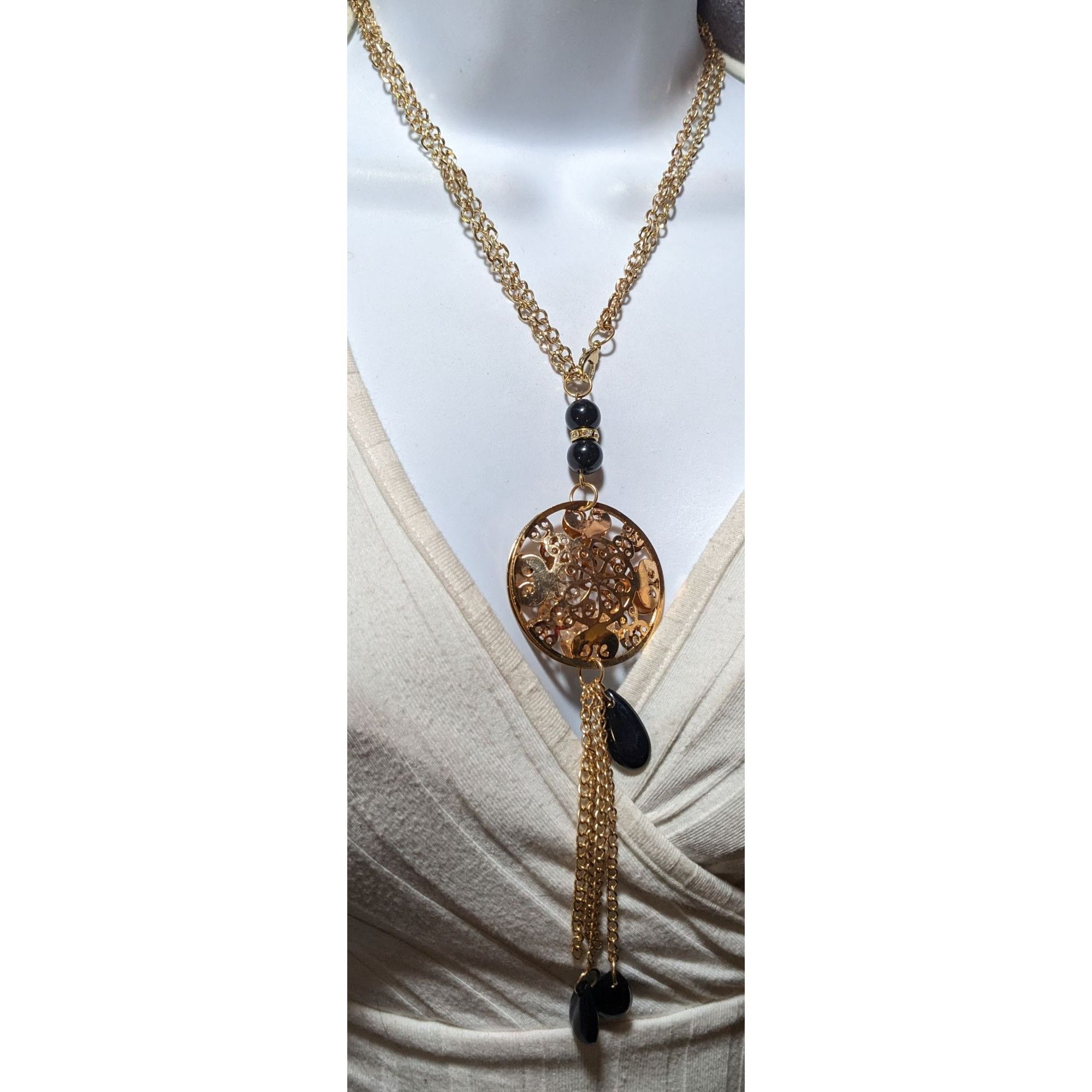 Other Gold Floral Crystal Filled Pendant Tassel Necklace Size ONE SIZE - 7 Thumbnail