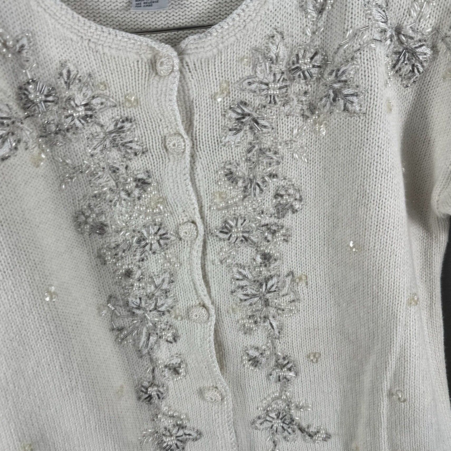 Vintage Vintage Heirloom Collectibles Women's Sweater Cardigan S Floral Beaded Knitted White Autumn Winter Size S / US 4 / IT 40 - 5 Thumbnail