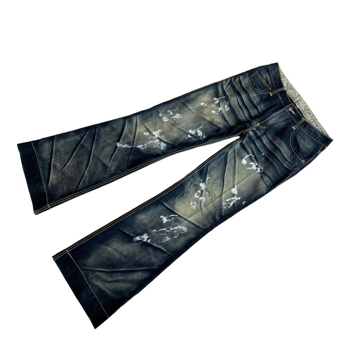 Isamu Katayama Backlash × Japanese Brand Glad News Flared Splatter Denim Luxuria Size US 31 - 4 Thumbnail