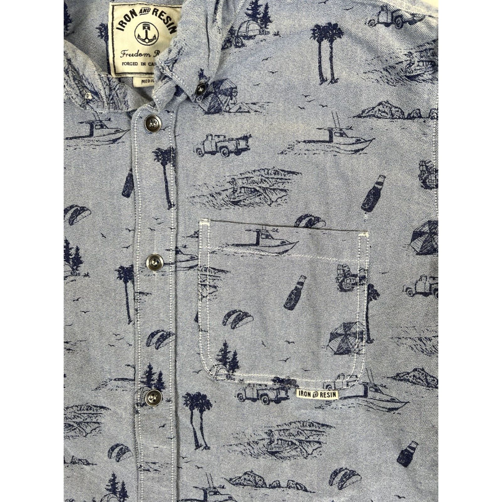 Vintage Iron And Resin Wave Pattern Hawaiian Shirt Medium Button-Up Short Sleeve Size US M / EU 48-50 / 2 - 2 Thumbnail