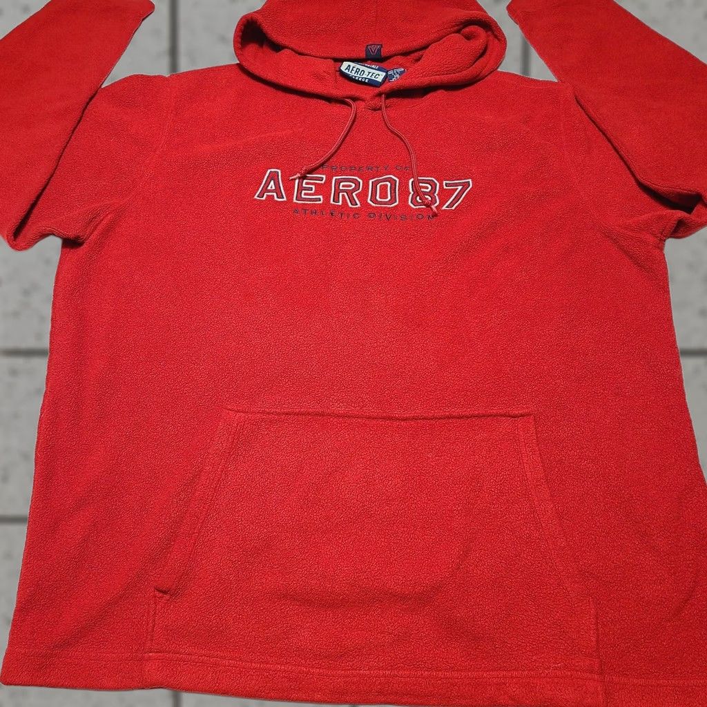 Aeropostale VINTAGE Aeropostale Hoodie Sweatshirt 2XL Red Aero-tec Fleece Pullover Logo Long Sleeve Men Size US XXL / EU 58 / 5 - 1 Thumbnail
