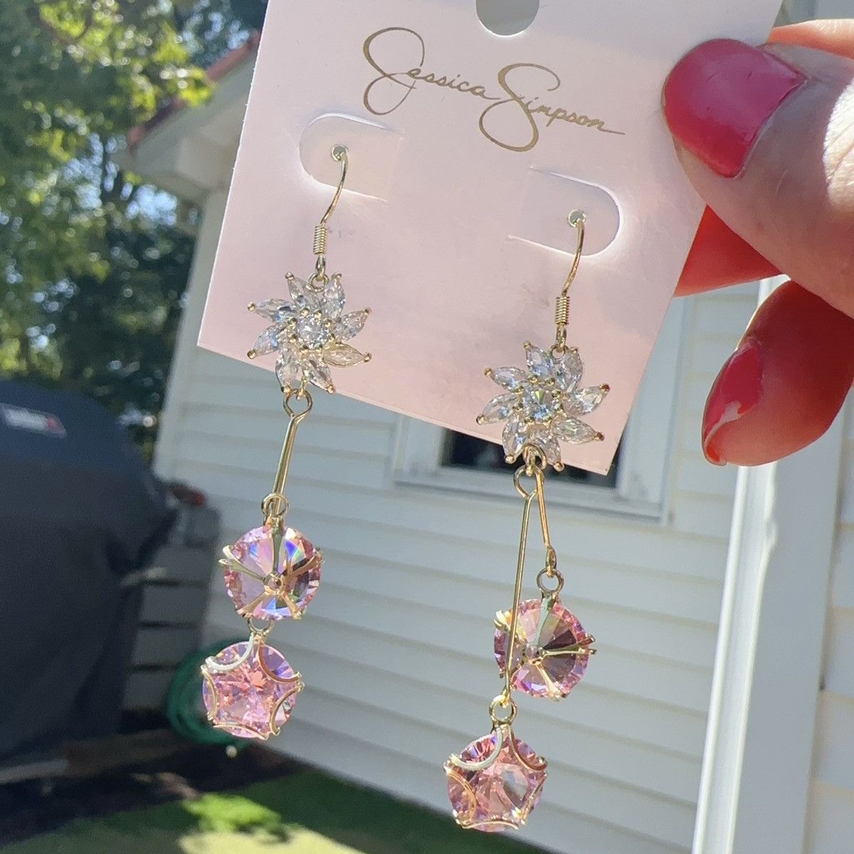 Jessica Simpson Jessica Simpson Earrings gold tone crystal flowers pink Size ONE SIZE - 2 Thumbnail