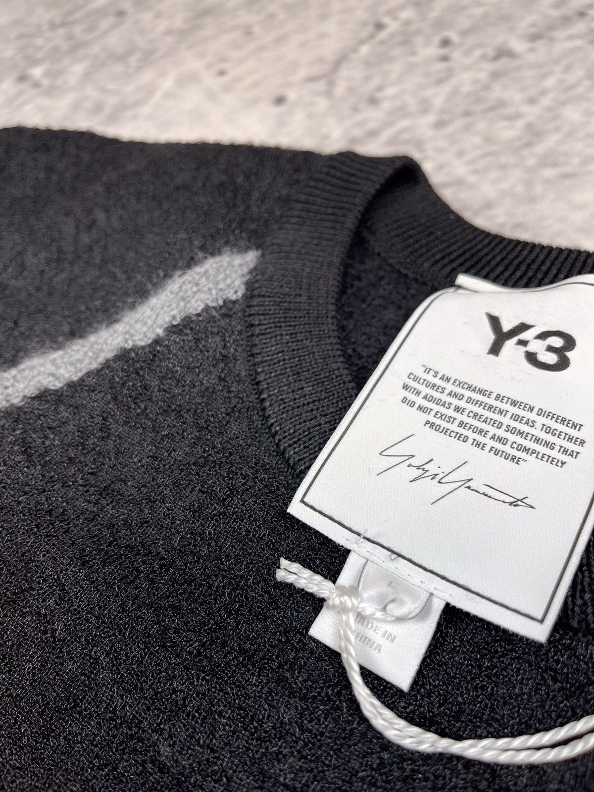 Adidas Y-3 Classic Sheer Knit Crew Sweater Carbon big logo