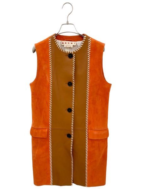 image of Marni O1W1Db10524 Lamb Leather Design Dress In Orange/brown, Women's (Size XL)