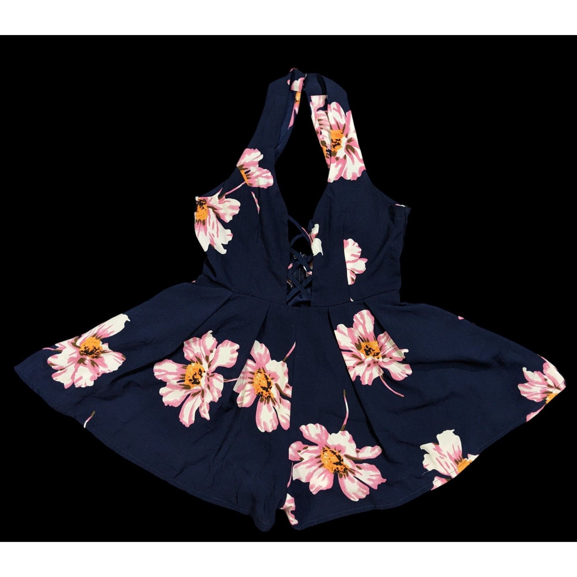 Other Coquette Beachy Navy Floral Summer Romper by Solaris Size 28" / US 6 / IT 42 - 1 Thumbnail