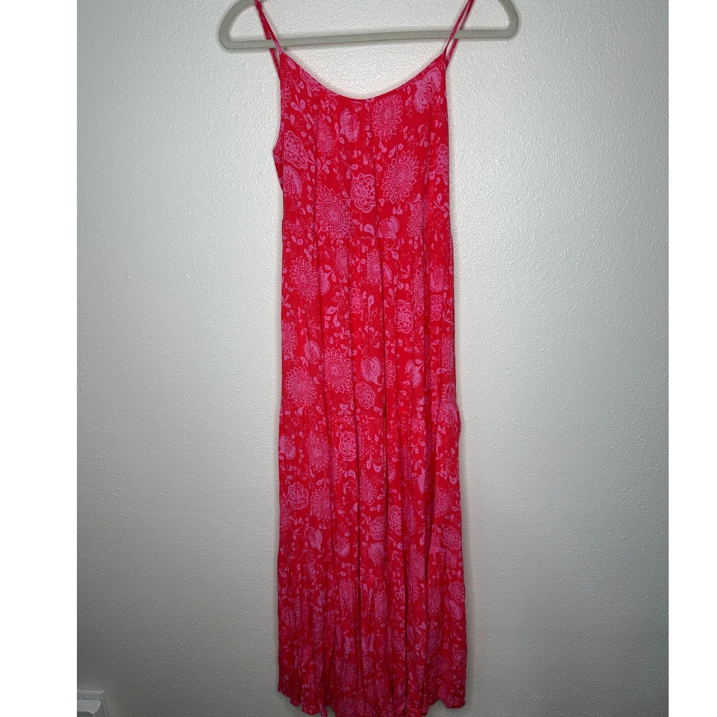 Other Lush Red Pink Scoop Open Tie Back Floral Midi Sun dress S Size S / US 4 / IT 40 - 2 Thumbnail